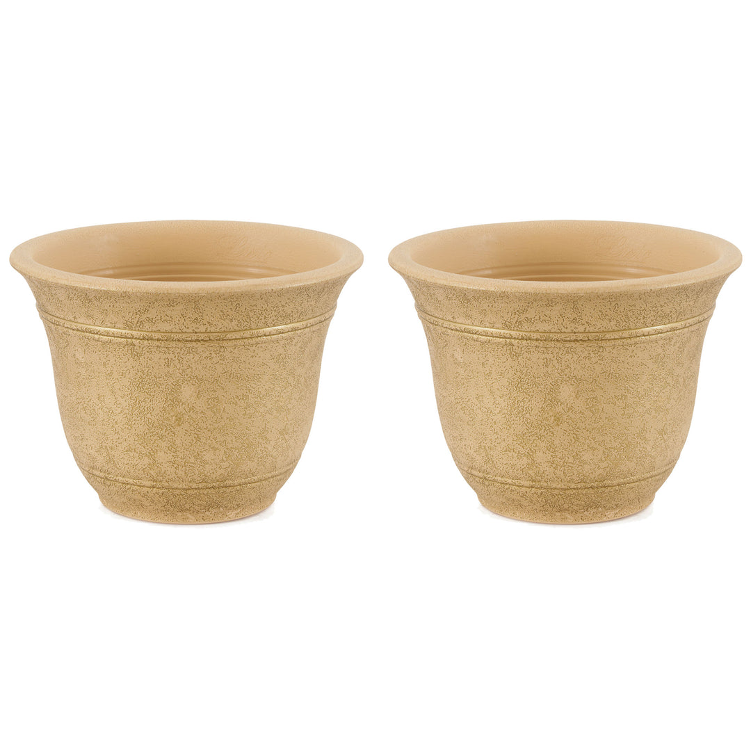 HC Companies Sierra 10 Inch Round Garden Planter Pot, Arizona Sand (2 Pack) - VMInnovations
