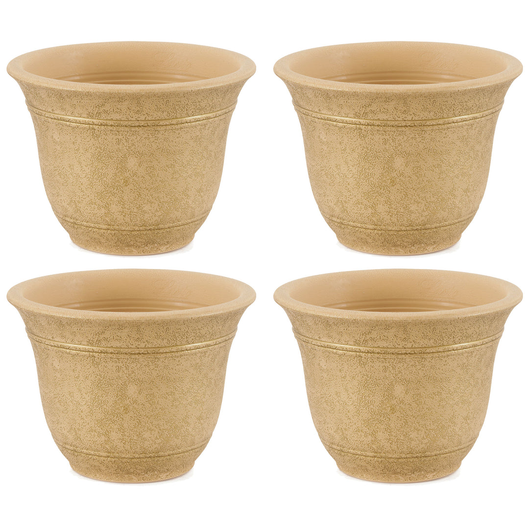 HC Companies Sierra 10 Inch Round Garden Planter Pot, Arizona Sand (4 Pack) - VMInnovations