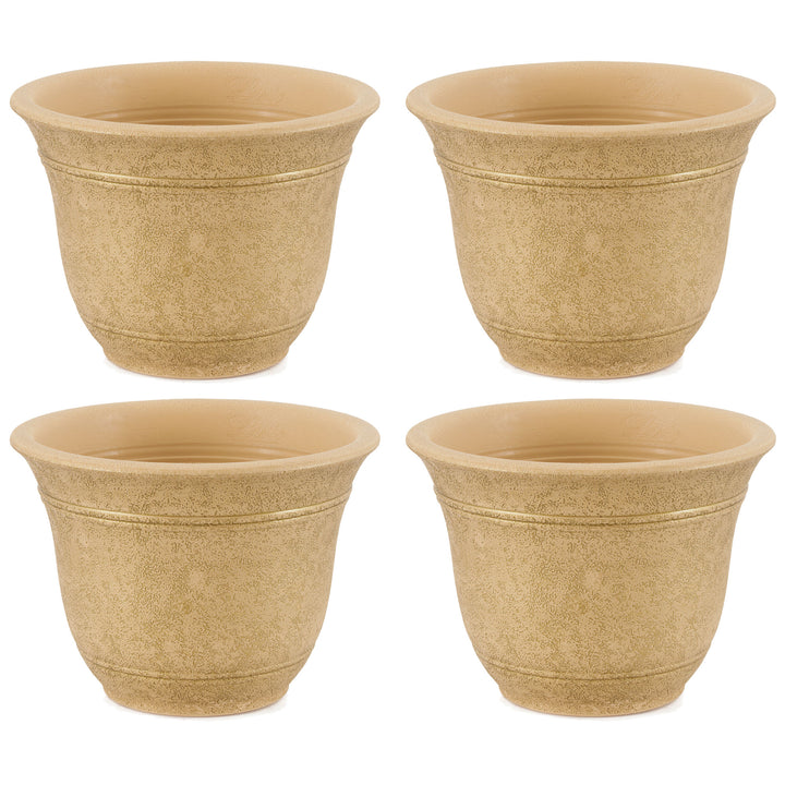 HC Companies Sierra 10 Inch Round Garden Planter Pot, Arizona Sand (4 Pack) - VMInnovations