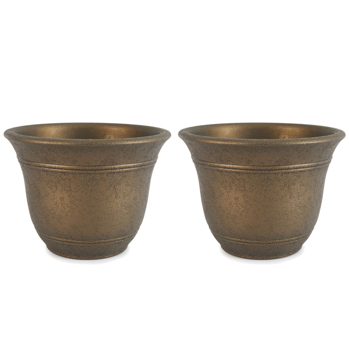 HC Companies Sierra 10 Inch Round Garden Planter Pot, Celtic Bronze (2 Pack) - VMInnovations