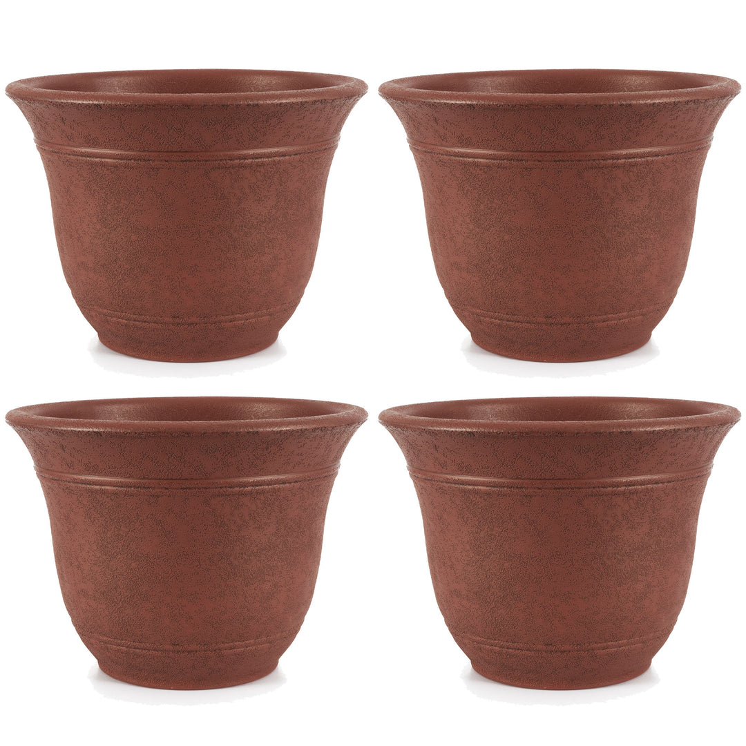 HC Companies Sierra 13 In Round Garden Planter Pot, Rustic Redstone (4 Pack) - VMInnovations