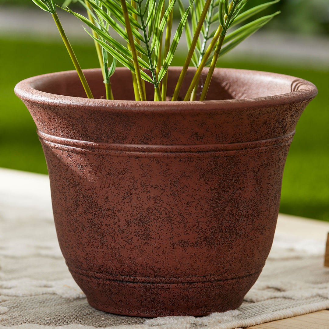 HC Companies Sierra 13 In Round Garden Planter Pot, Rustic Redstone (4 Pack) - VMInnovations