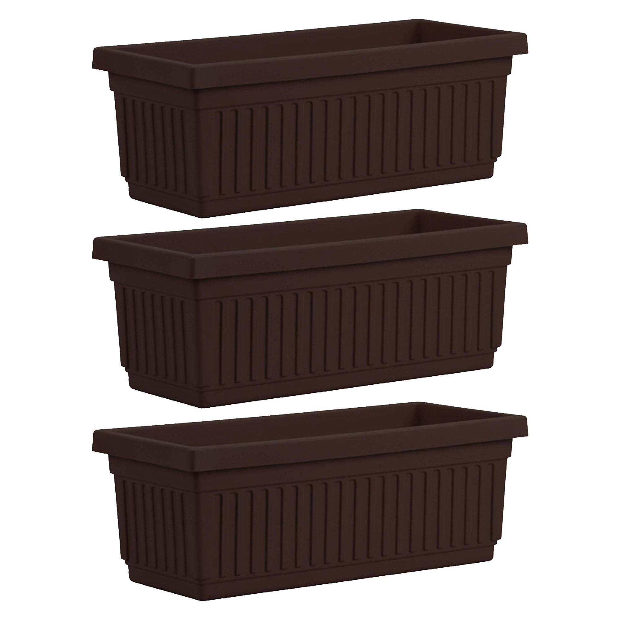 HC Companies 29.5 Inch Fluted Plastic Venetian Flower Box, Chocolate (3 Pack)