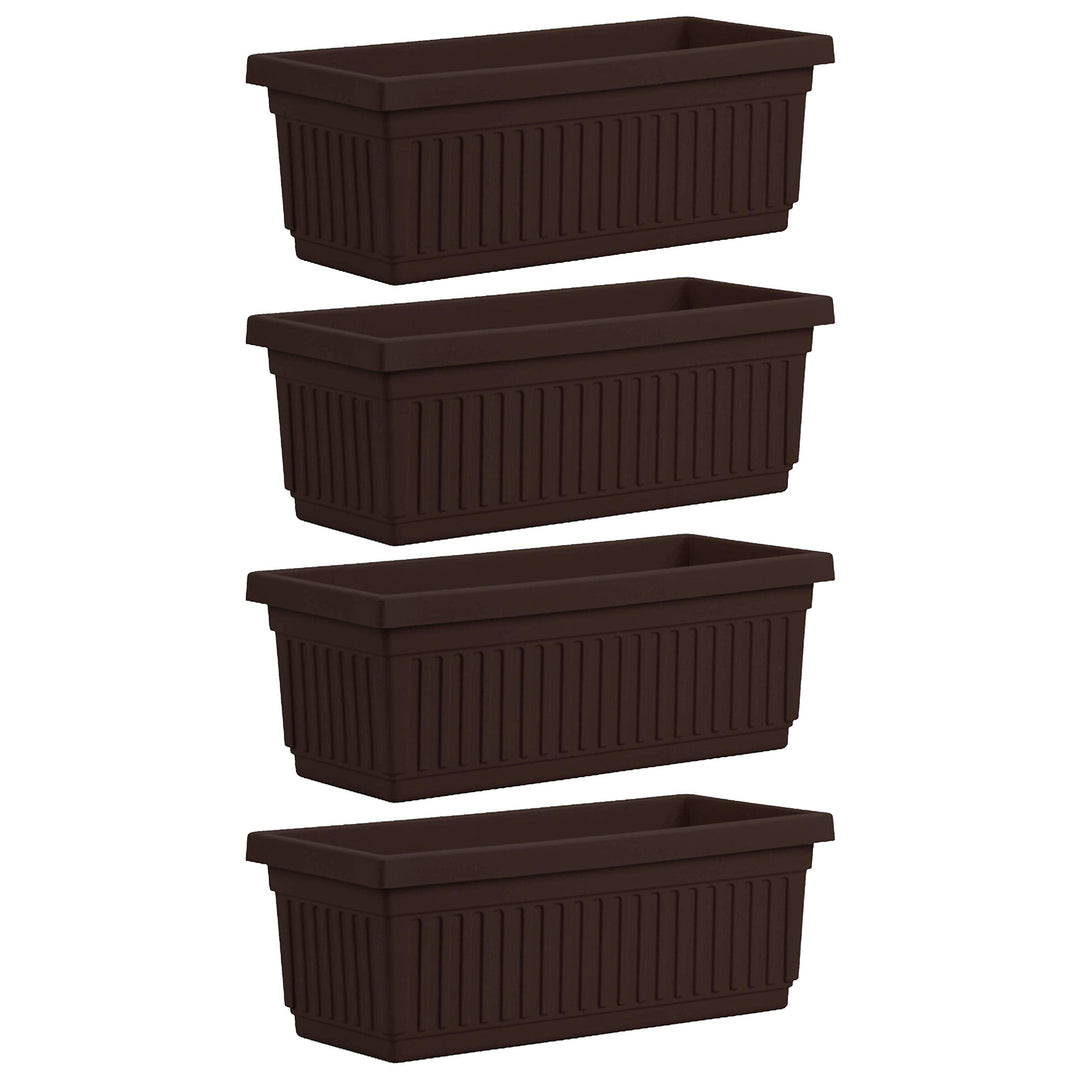 HC Companies 29.5 Inch Fluted Plastic Venetian Flower Box, Chocolate (4 Pack) - VMInnovations