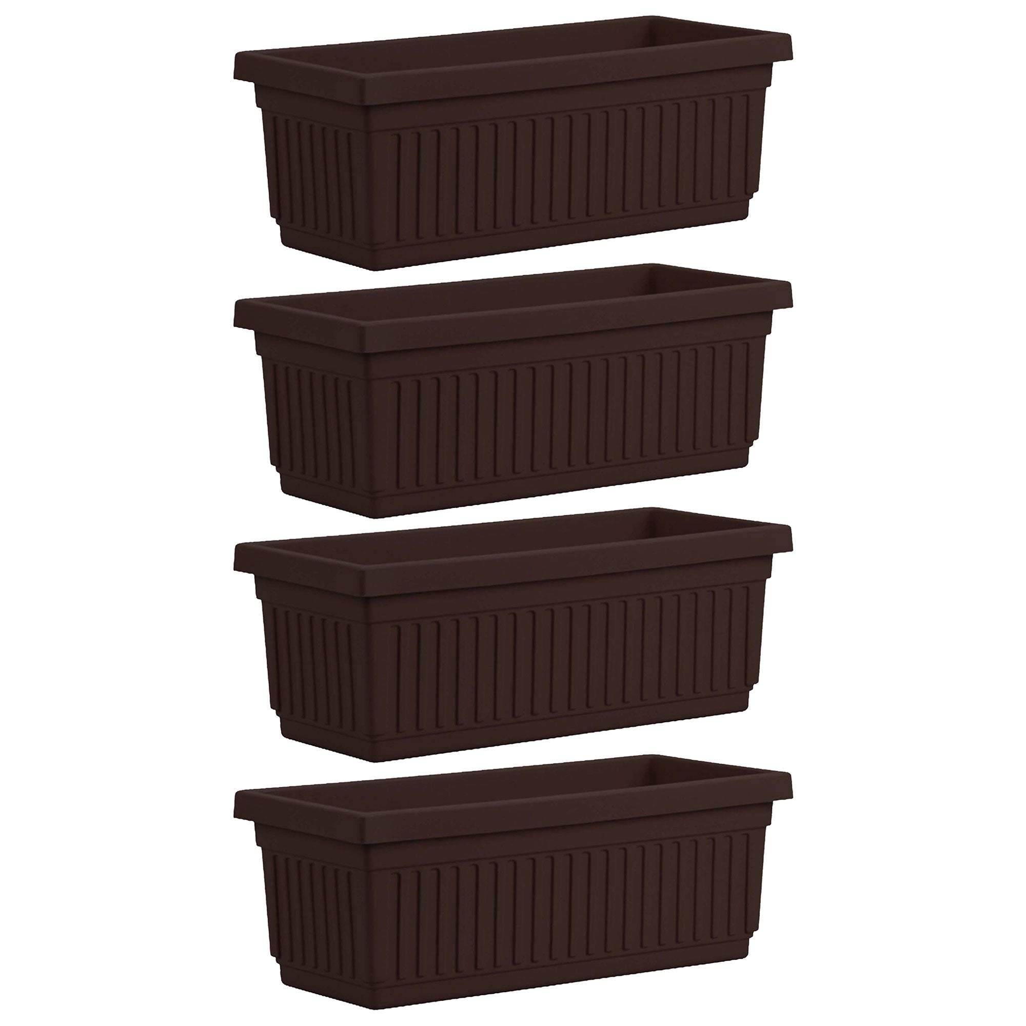 HC Companies 29.5 Inch Fluted Plastic Venetian Flower Box, Chocolate (4 Pack) - VMInnovations