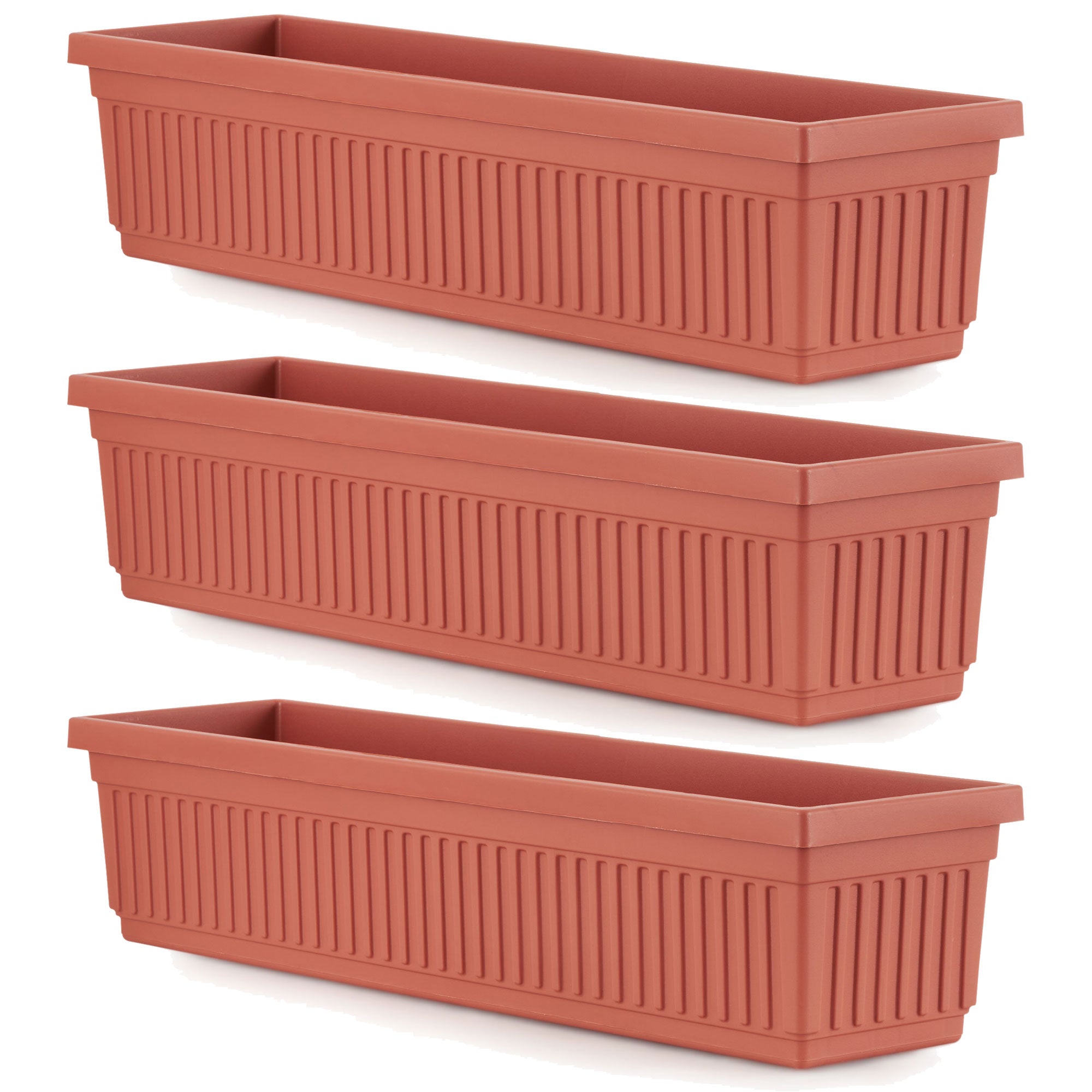 HC Companies 30 Inch Fluted Venetian Garden Flower Window Box, Clay (3 Pack)