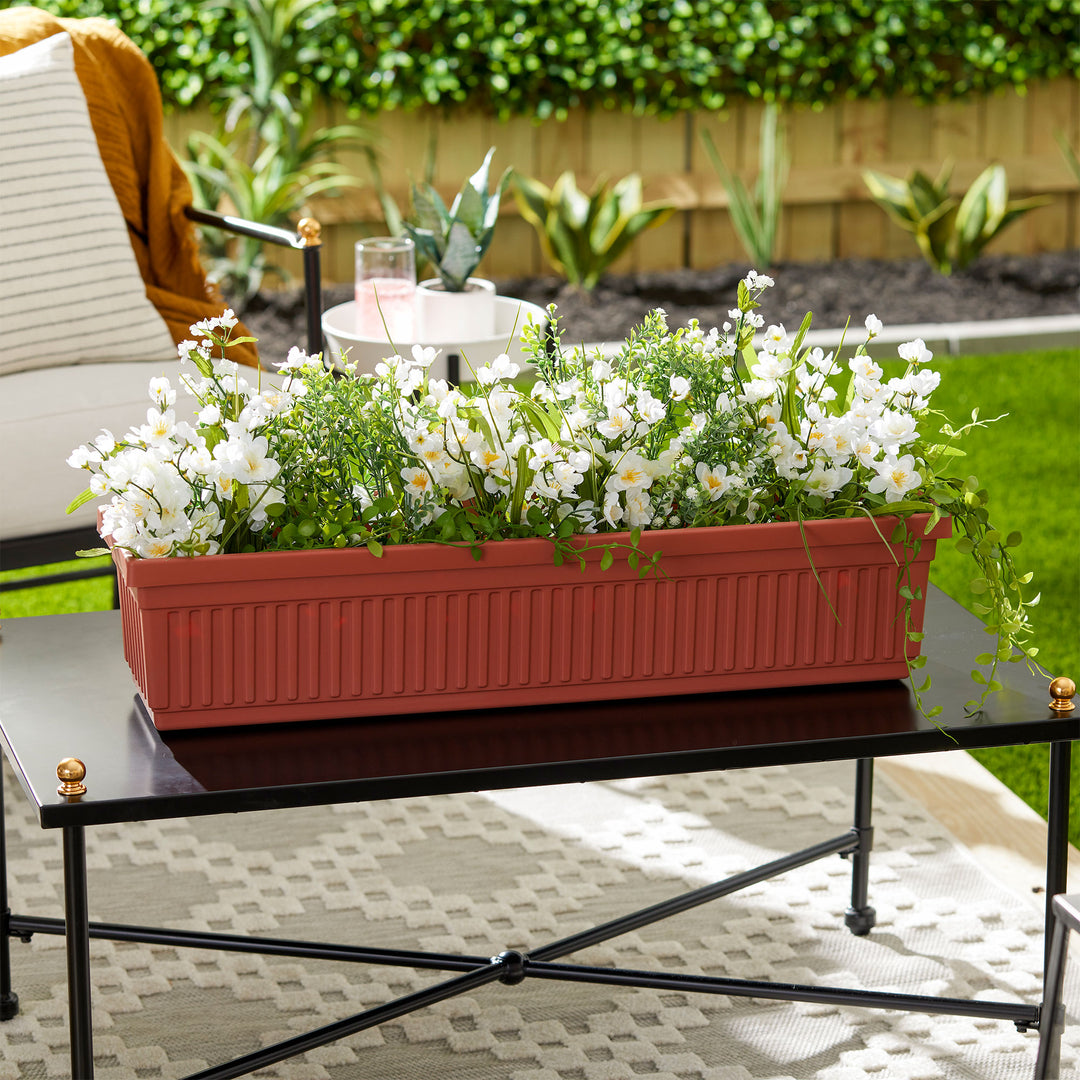 HC Companies 30 Inch Fluted Venetian Garden Flower Window Box, Clay (4 Pack) - VMInnovations