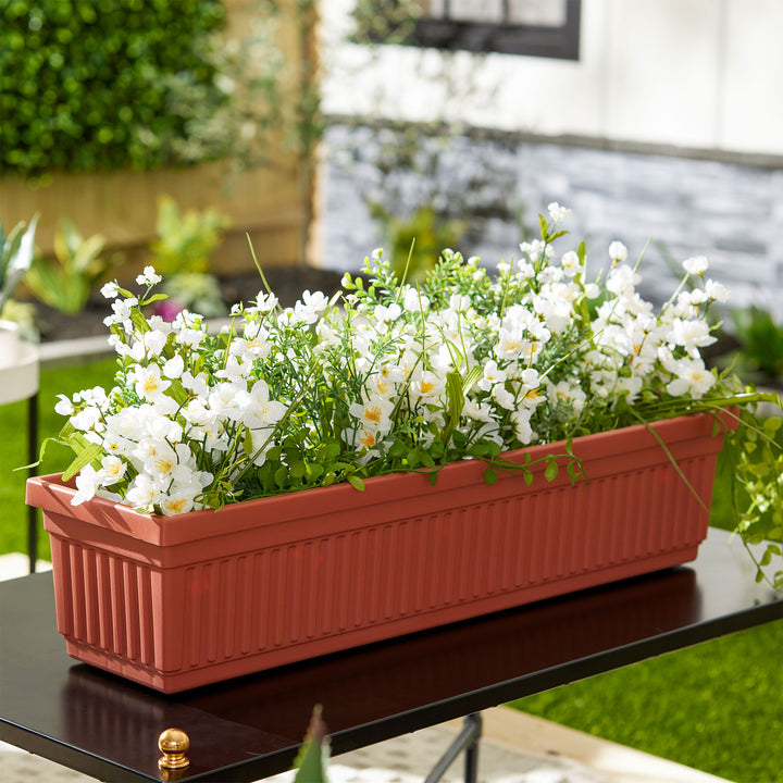 HC Companies 30 Inch Fluted Venetian Garden Flower Window Box, Clay (6 Pack) - VMInnovations