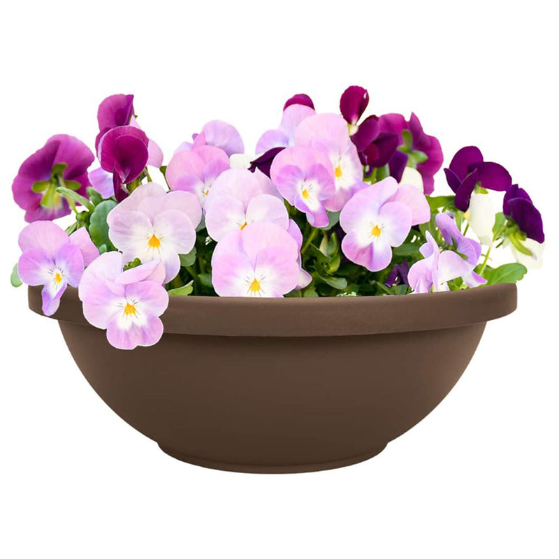 The HC Companies 18 Inch Bowl Planter with with Drainage, Chocolate (2 Pack)