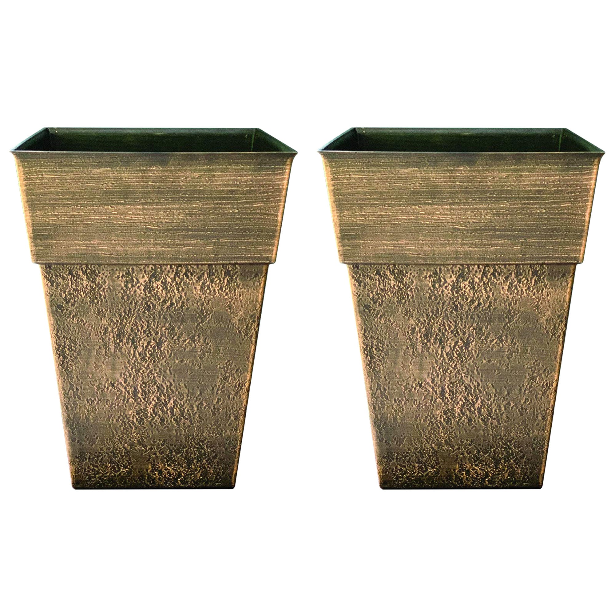 The HC Companies Avino 13 Inch Square Flower Planter Pot, Celtic Bronze (2 Pack) - VMInnovations