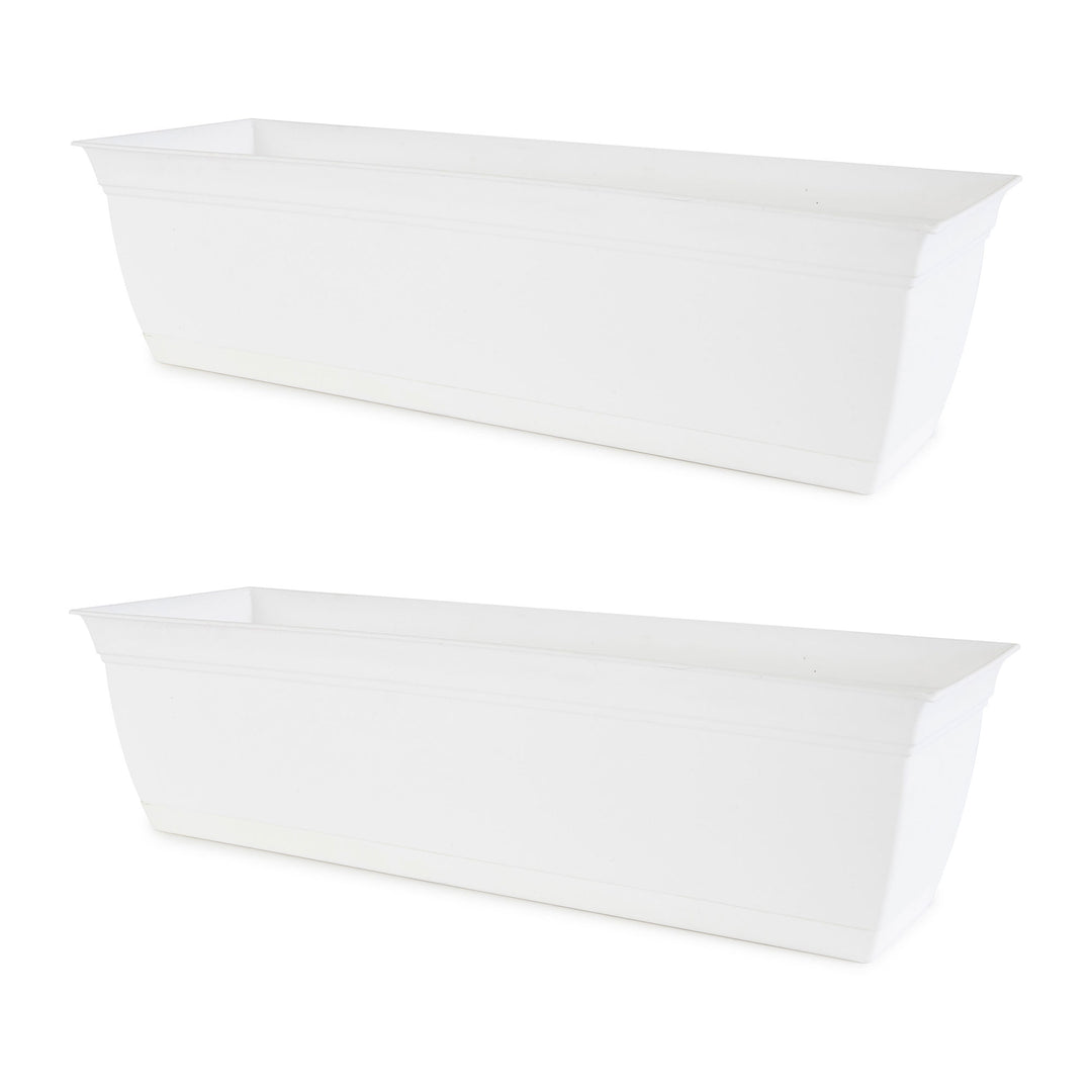 The HC Companies 24 Inch Window Flower Box with Removable Saucer, White (2 Pack) - VMInnovations