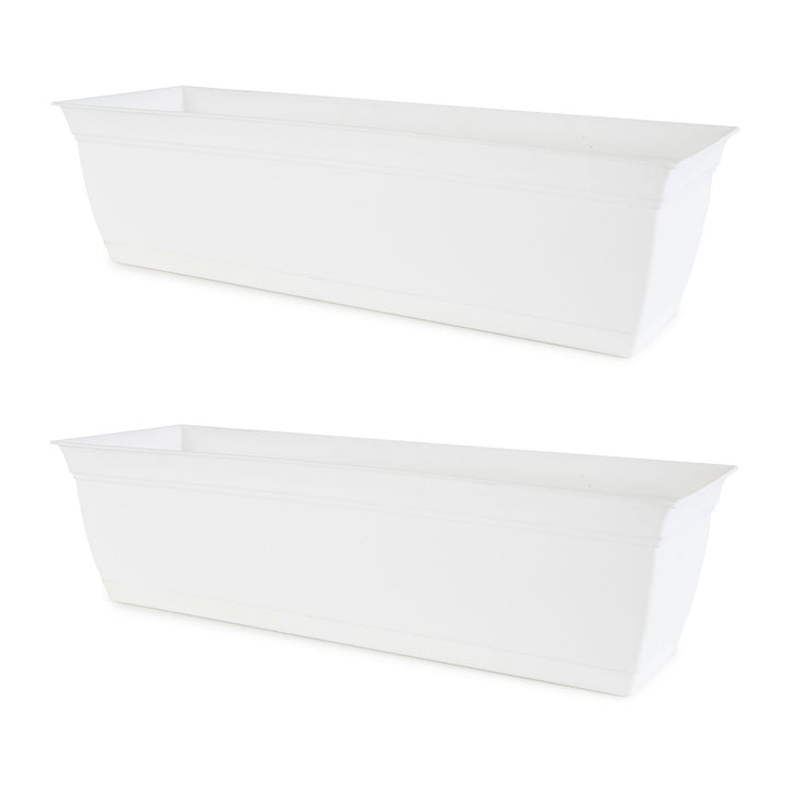 The HC Companies 24 Inch Window Flower Box with Removable Saucer, White (2 Pack) - VMInnovations