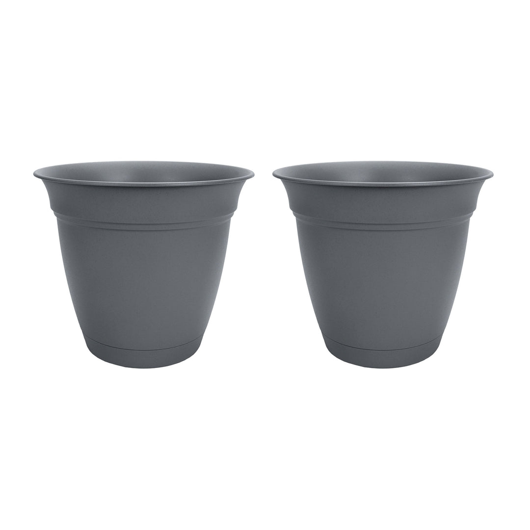 HC Companies 12 Inch Eclipse Planter with Attached Saucer, Warm Gray (2 Pack) - VMInnovations