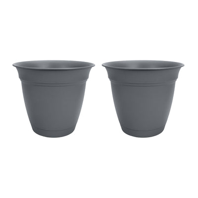 HC Companies 12 Inch Eclipse Planter with Attached Saucer, Warm Gray (2 Pack)