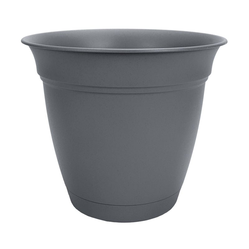 HC Companies 12 Inch Eclipse Planter with Attached Saucer, Warm Gray (2 Pack)