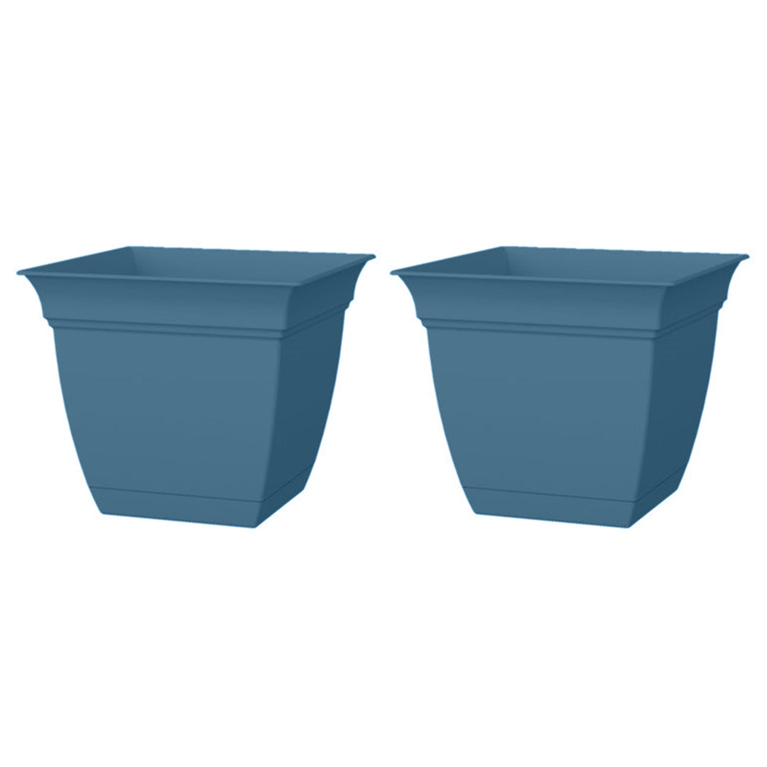 HC Companies 12 Inch Eclipse Planter with Attached Saucer, Slate Blue (2 Pack) - VMInnovations