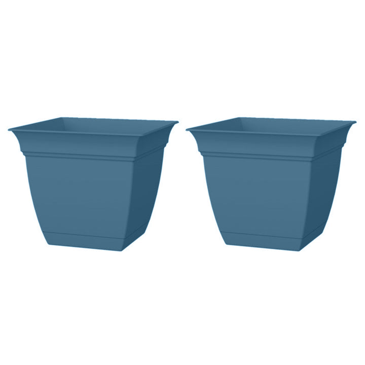HC Companies 12 Inch Eclipse Planter with Attached Saucer, Slate Blue (2 Pack) - VMInnovations
