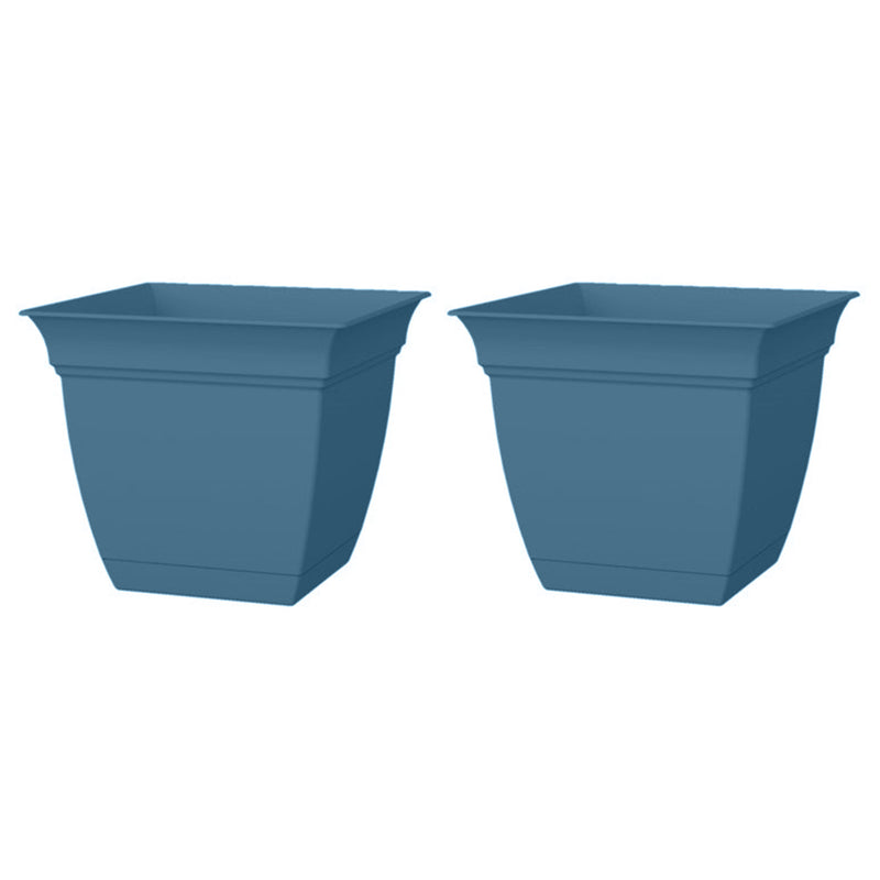 HC Companies 12 Inch Eclipse Planter with Attached Saucer, Slate Blue (2 Pack)