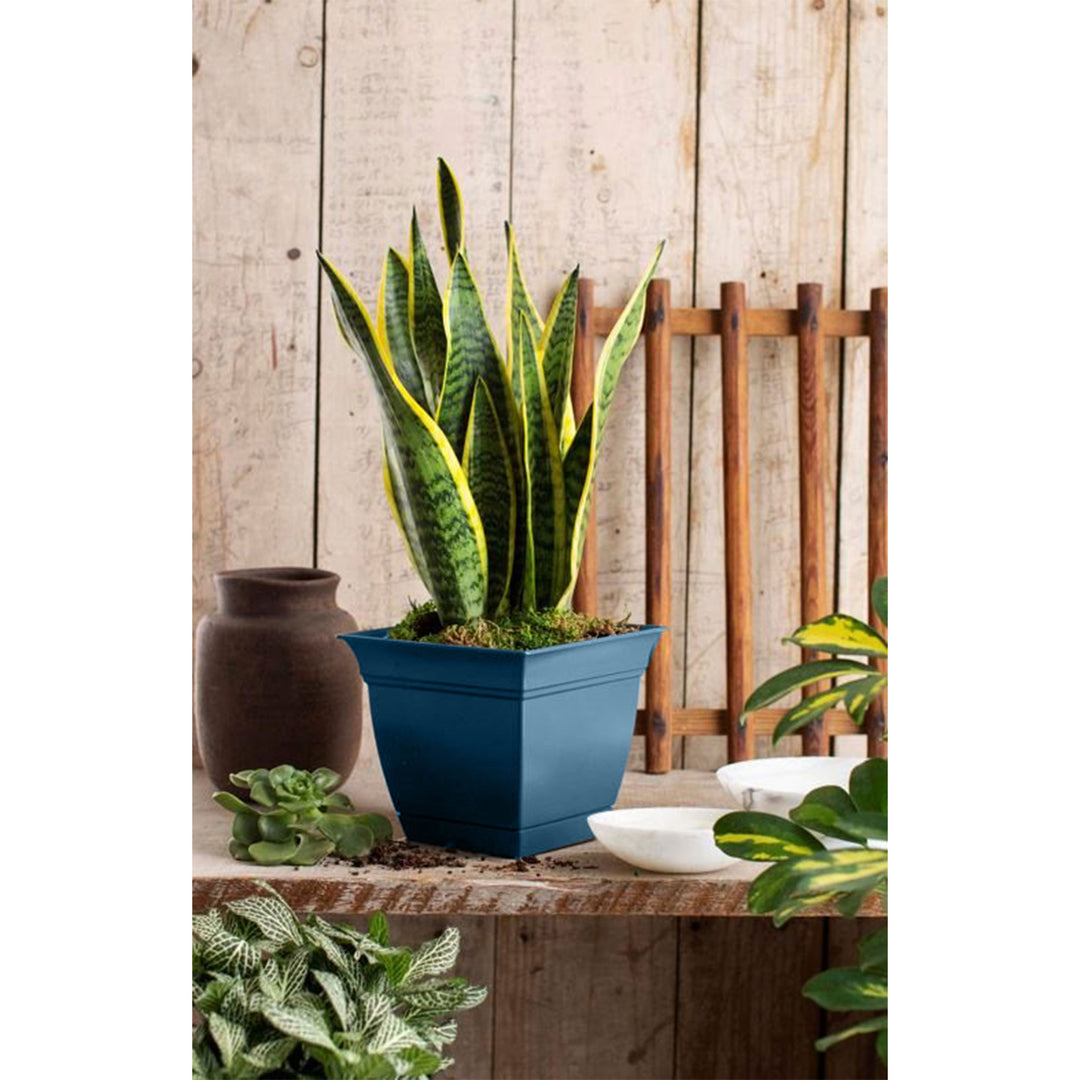 HC Companies 12 Inch Eclipse Planter with Attached Saucer, Slate Blue (2 Pack) - VMInnovations