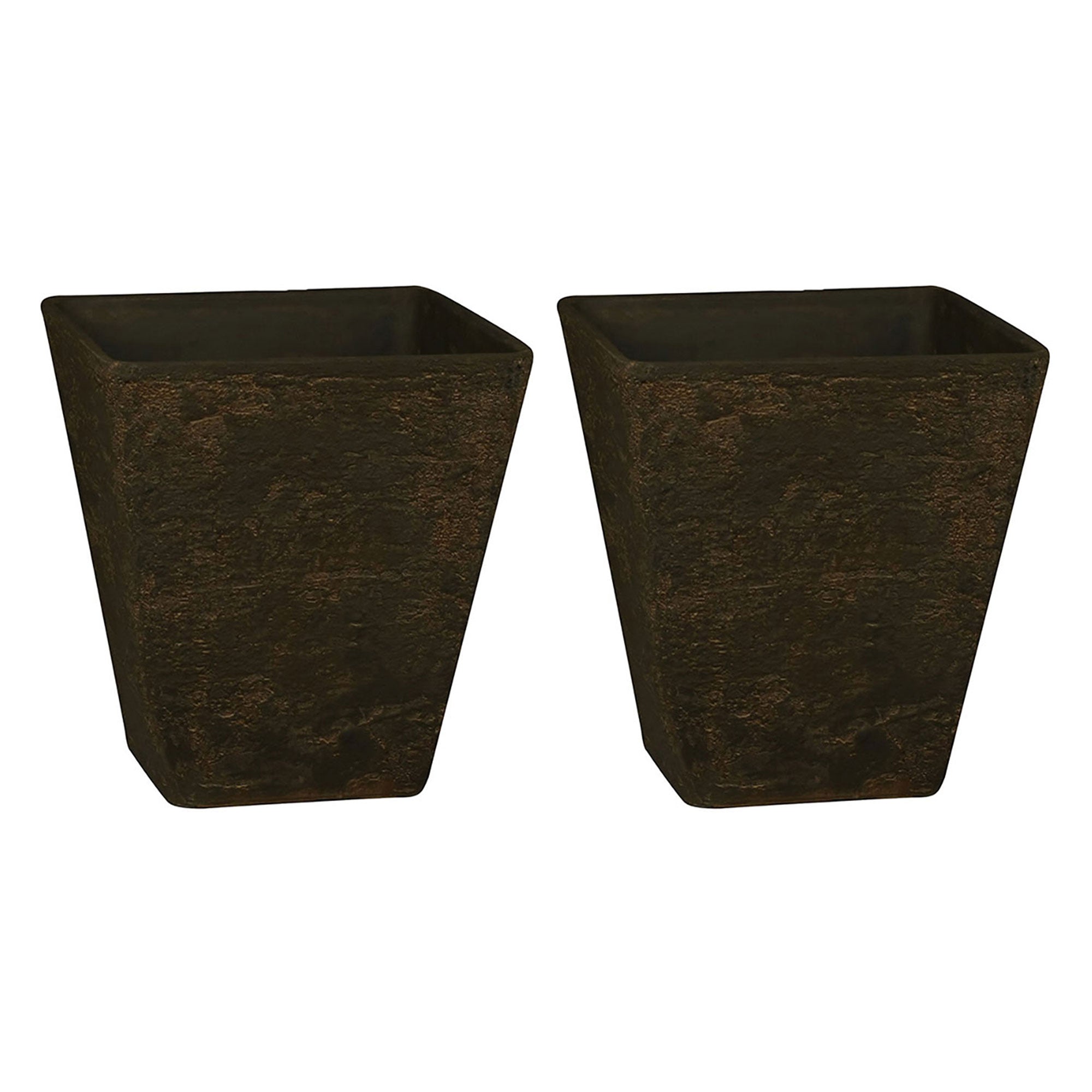 HC Companies 16 Inch Tahoe Outdoor Square Planter Pot, Falcon Brown (2 Pack) - VMInnovations