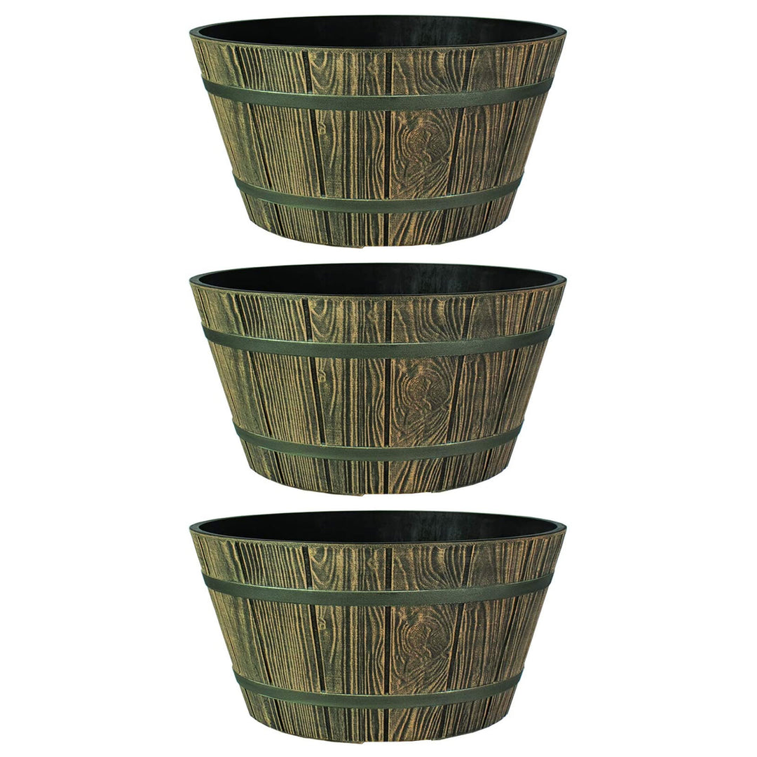 HC Companies 16" Indoor Outdoor Aged Wooden Oak Whiskey Barrel Planter (3 Pack) - VMInnovations