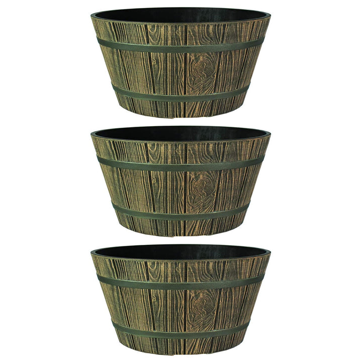 HC Companies 16" Indoor Outdoor Aged Wooden Oak Whiskey Barrel Planter (3 Pack) - VMInnovations
