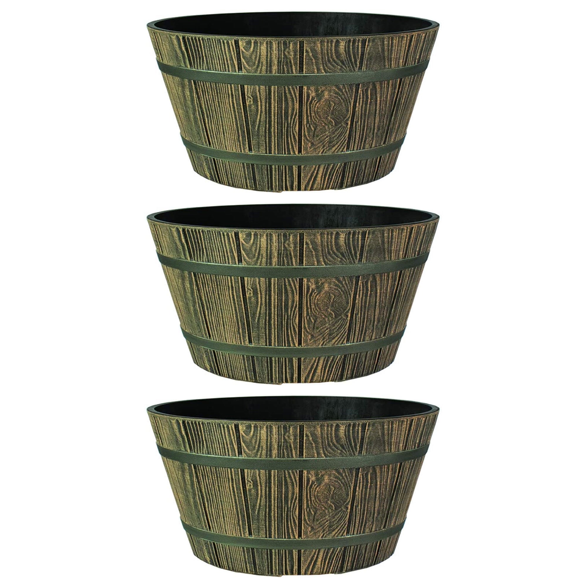 HC Companies 16" Indoor Outdoor Aged Wooden Oak Whiskey Barrel Planter (3 Pack) - VMInnovations