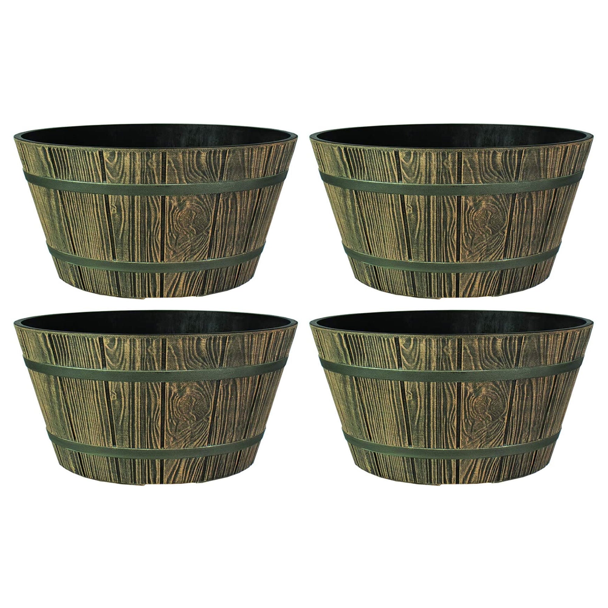 HC Companies 16" Indoor Outdoor Aged Wooden Oak Whiskey Barrel Planter (4 Pack)