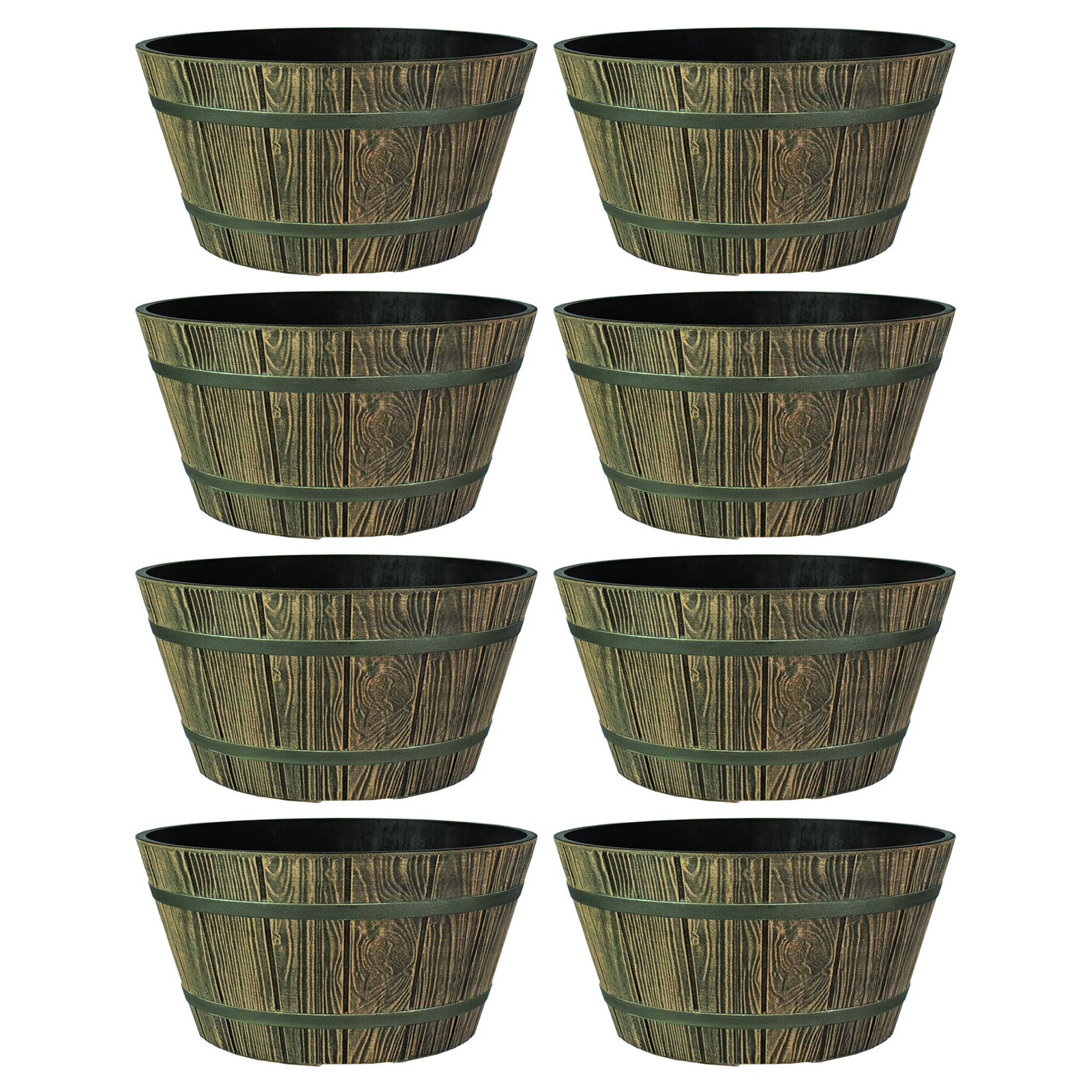 HC Companies 16" Indoor Outdoor Aged Wooden Oak Whiskey Barrel Planter (8 Pack) - VMInnovations
