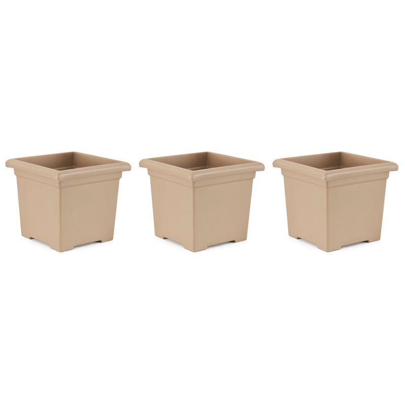 HC Companies 13.25" x 15.5" Outdoor Square Accent Planter, Sandstone (3 Pack)