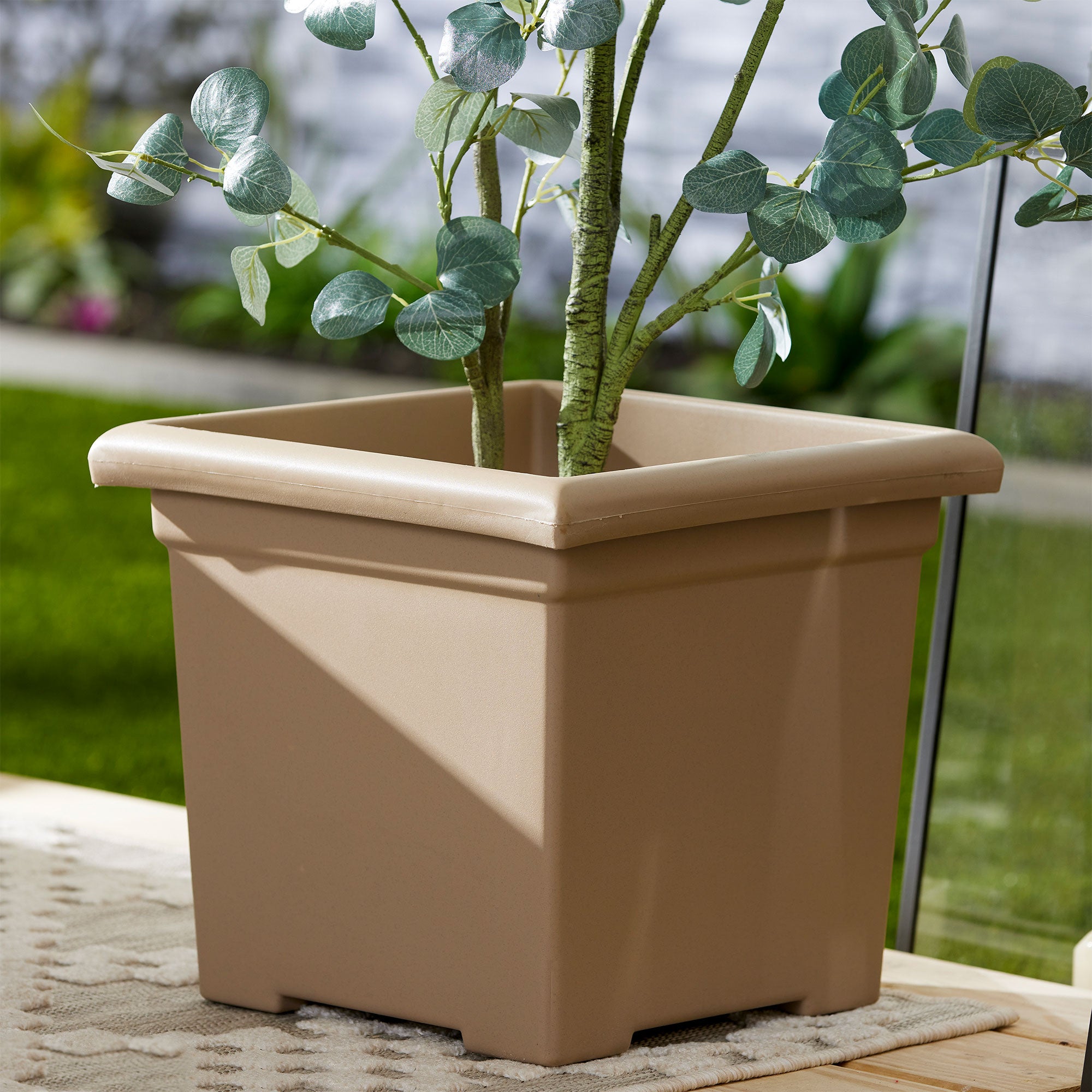 HC Companies 13.25" x 15.5" Outdoor Square Accent Planter, Sandstone (3 Pack) - VMInnovations