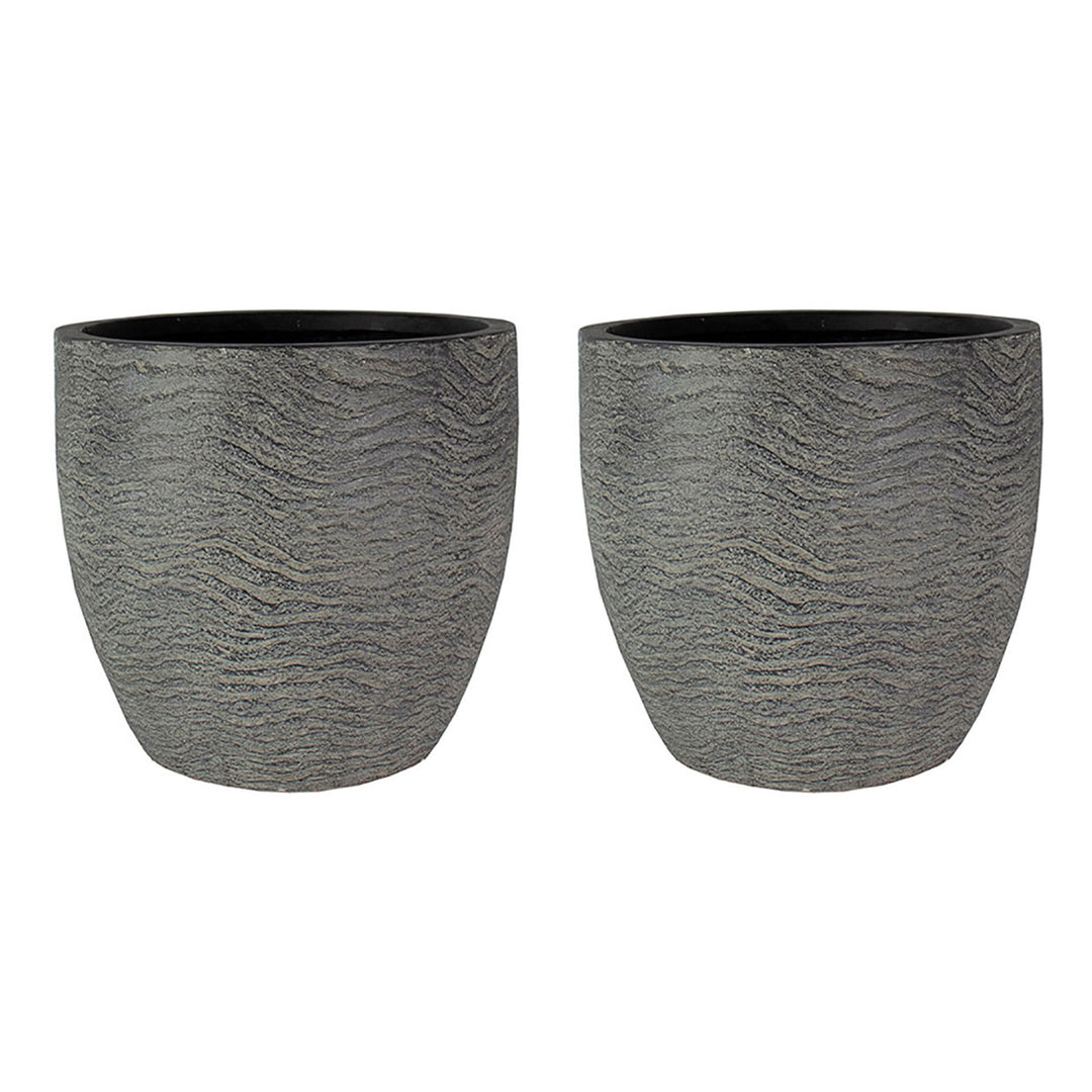 HC Companies Aspen 12 Inches Indoor Outdoor Round Planter, Charcoal (2 Pack) - VMInnovations