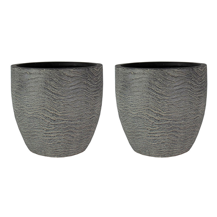 HC Companies Aspen 12 Inches Indoor Outdoor Round Planter, Charcoal (2 Pack) - VMInnovations