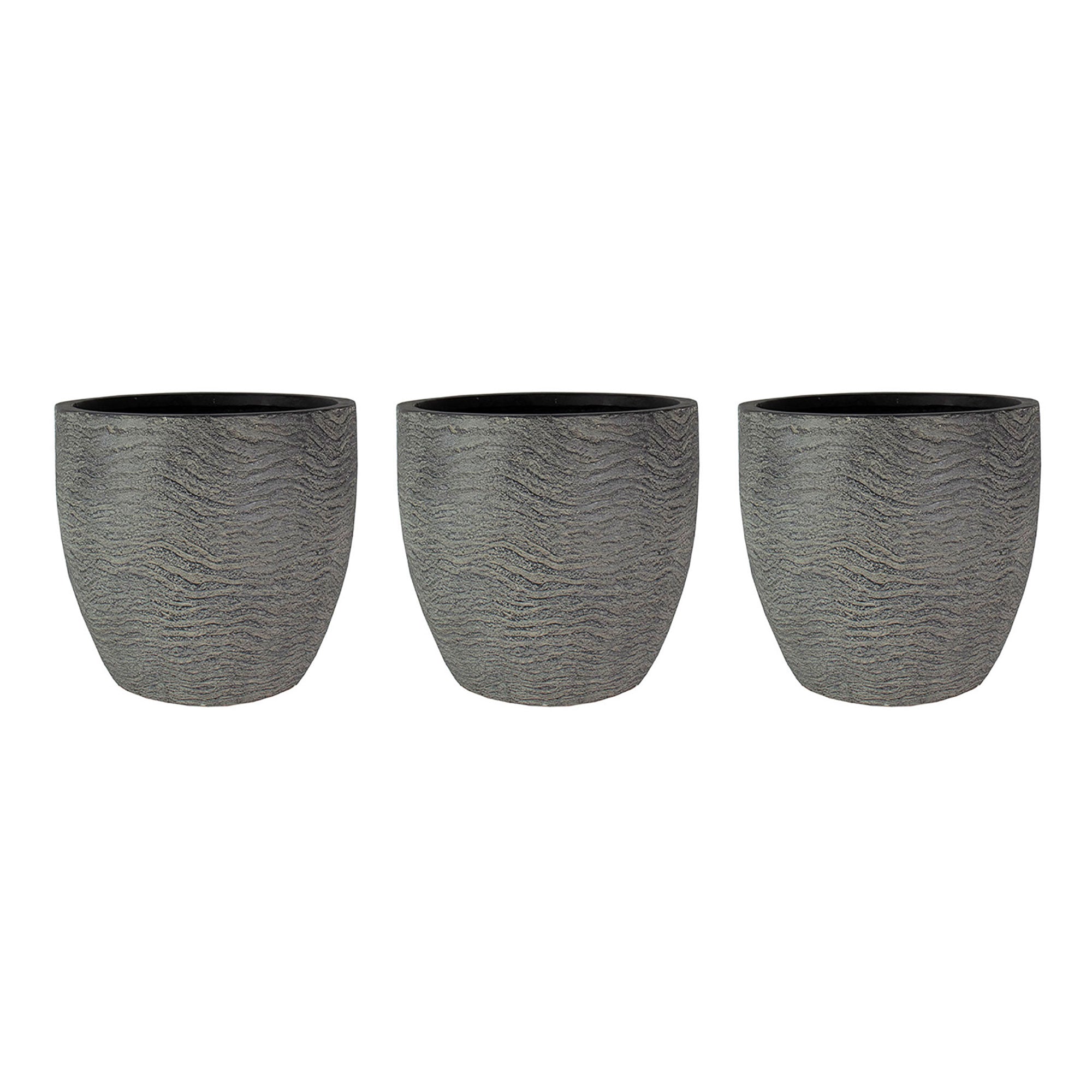 HC Companies Aspen 12 Inches Indoor Outdoor Round Planter, Charcoal (3 Pack)