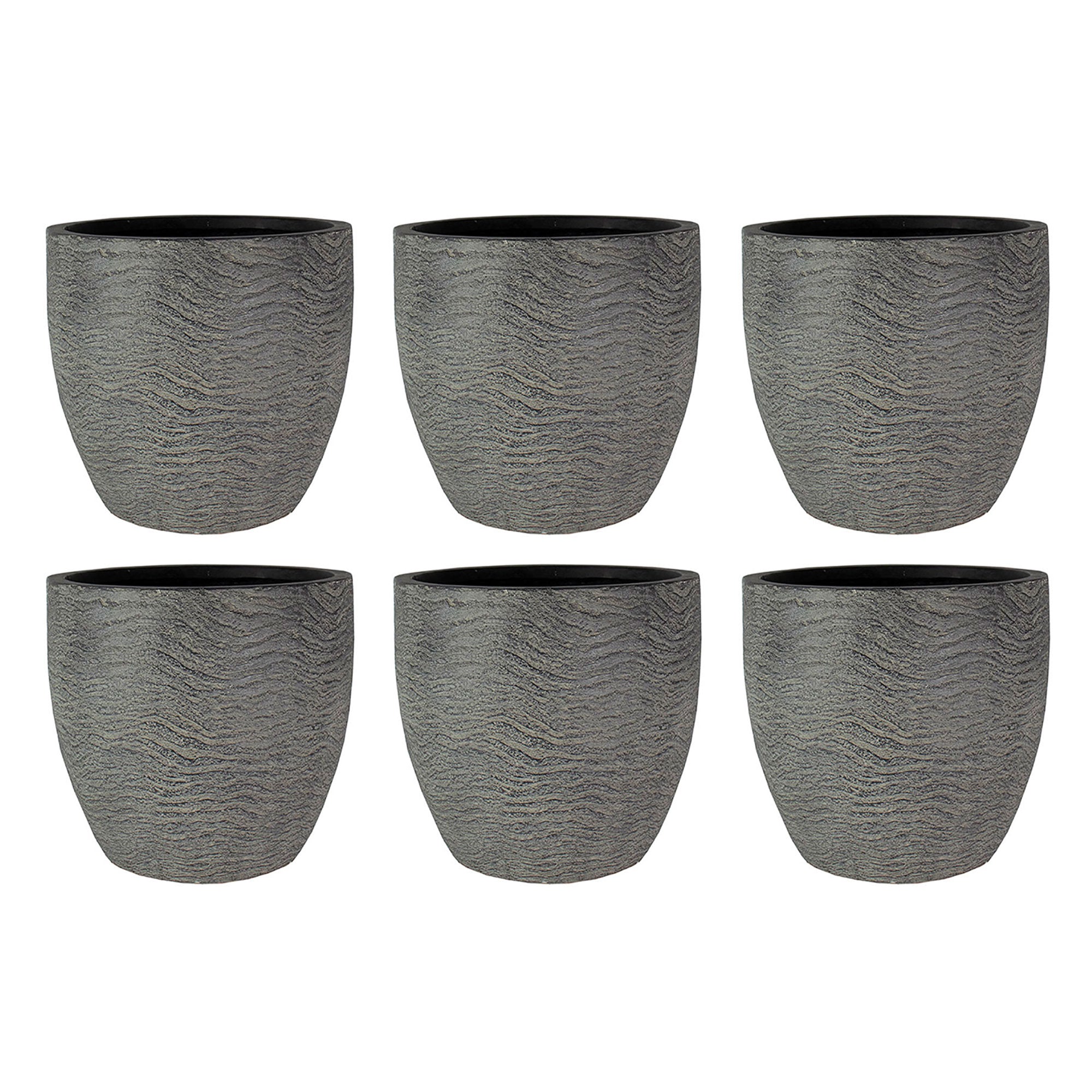 HC Companies Aspen 12 Inches Indoor Outdoor Round Planter, Charcoal (6 Pack)