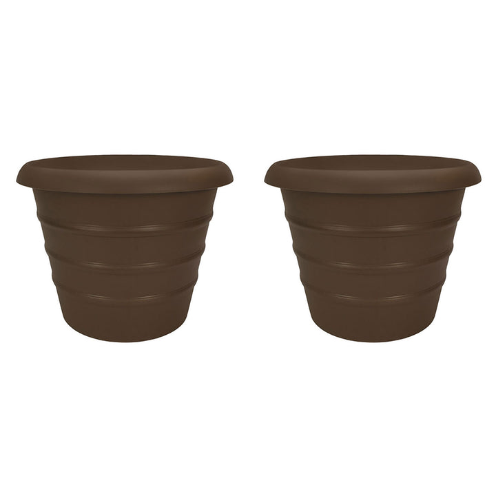 HC Companies Aspen 20" Indoor Outdoor Round Planter, Chocolate Brown (2 Pack) - VMInnovations