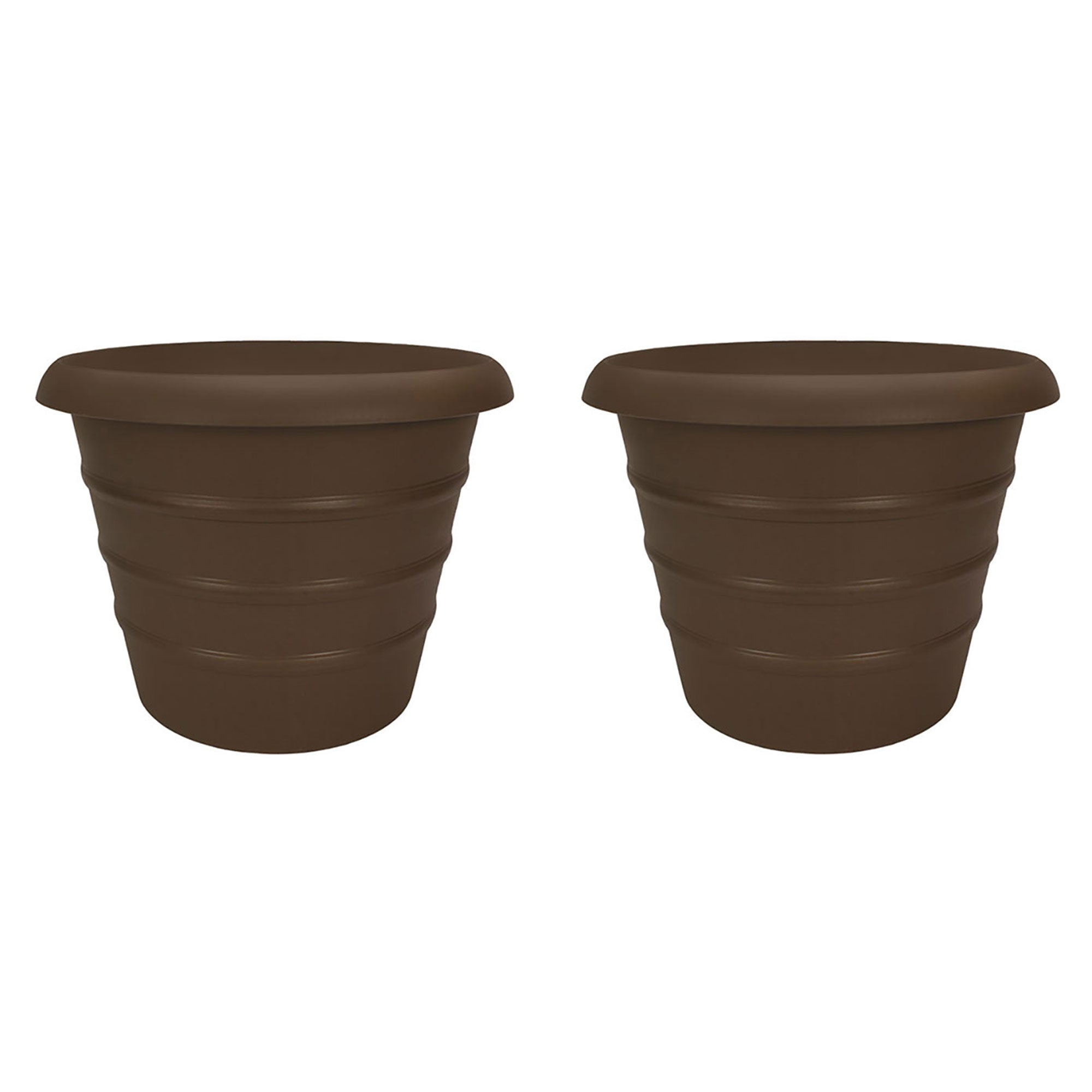 HC Companies Aspen 20" Indoor Outdoor Round Planter, Chocolate Brown (2 Pack) - VMInnovations