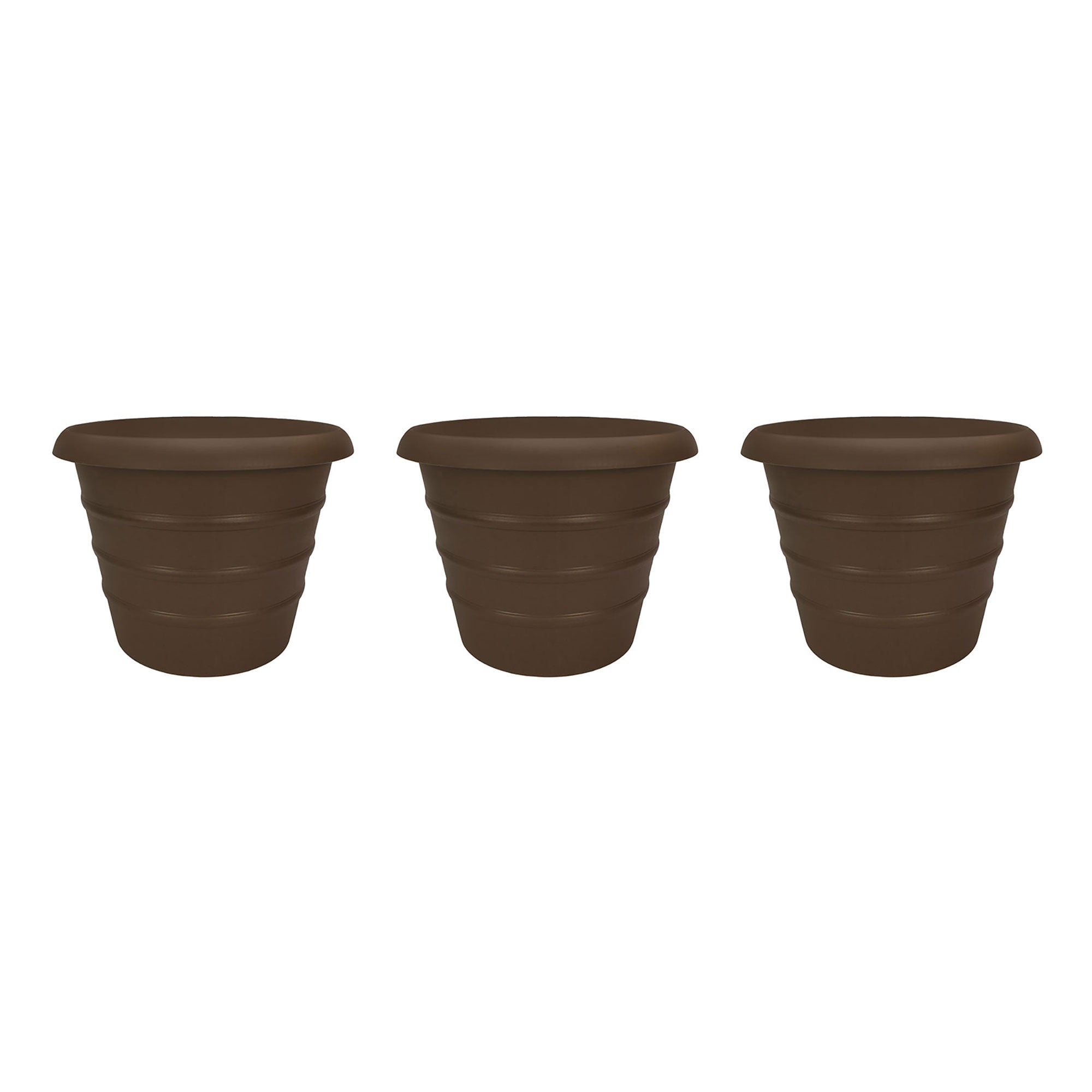 HC Companies Aspen 20" Indoor Outdoor Round Planter, Chocolate Brown (3 Pack) - VMInnovations