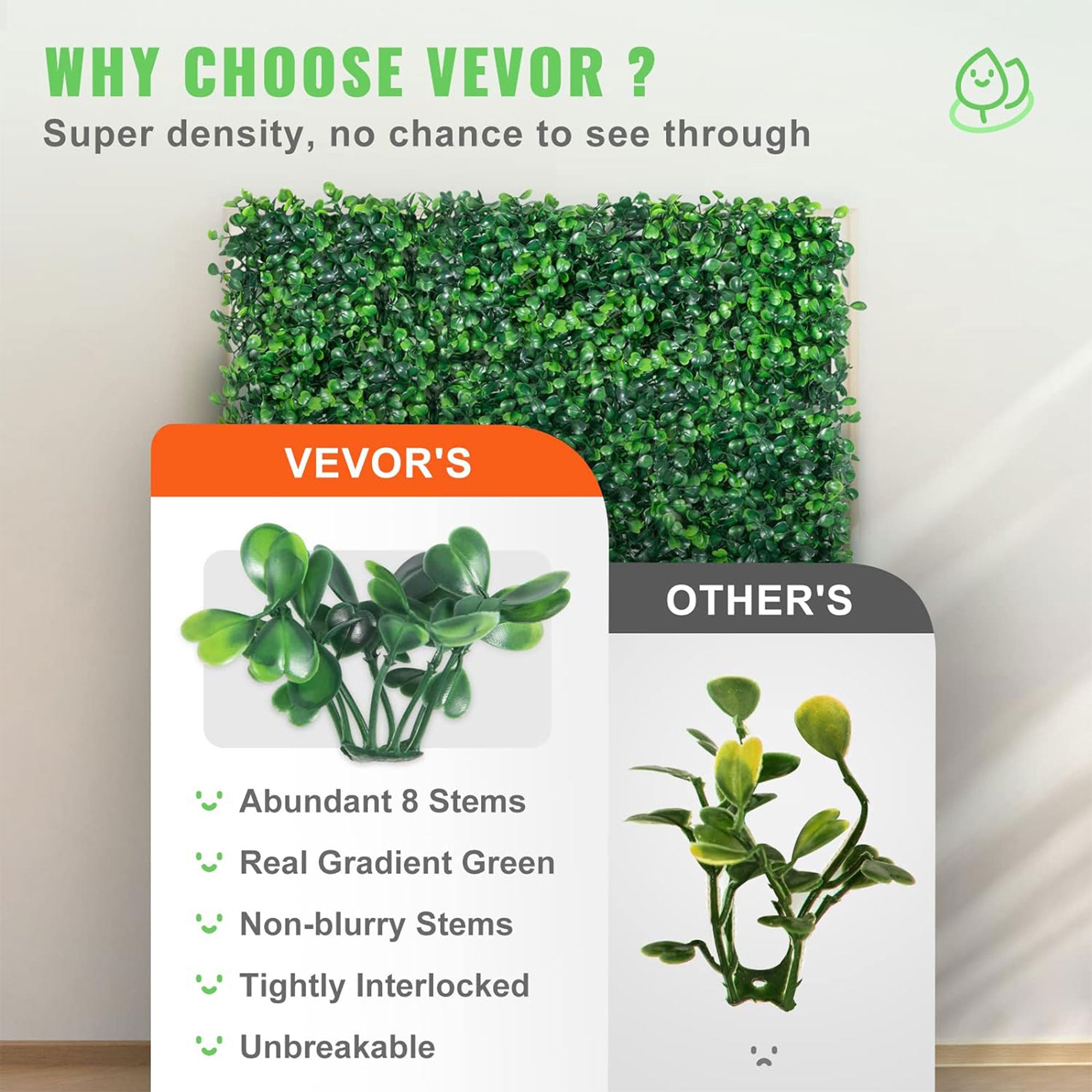 VEVOR 12 Piece 20"x20" Artificial Boxwood Panels for Indoor & Outdoor Use, Green - VMInnovations
