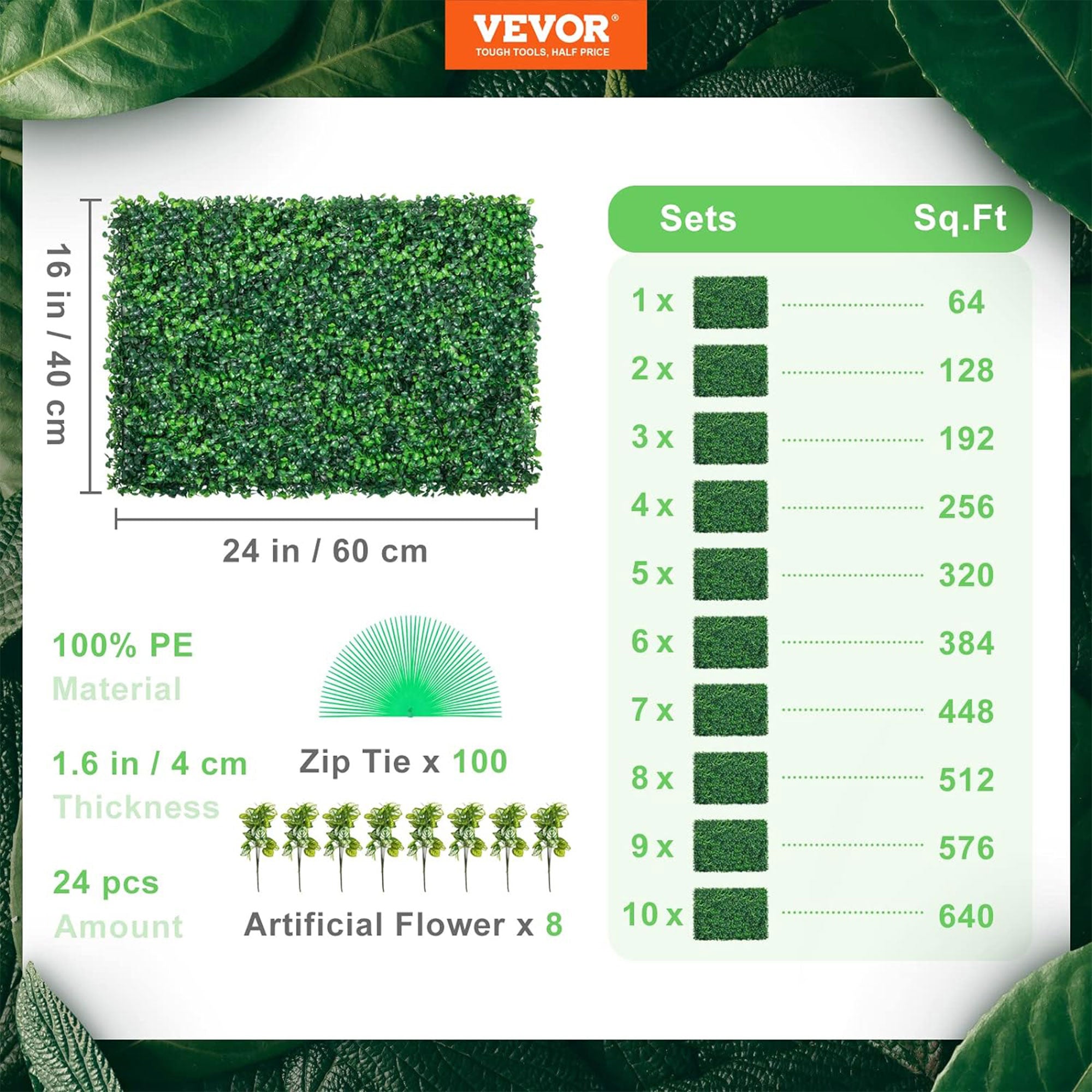 VEVOR 24pc 24"x16" Boxwood Panels for Indoor & Outdoor, Green (Open Box) - VMInnovations