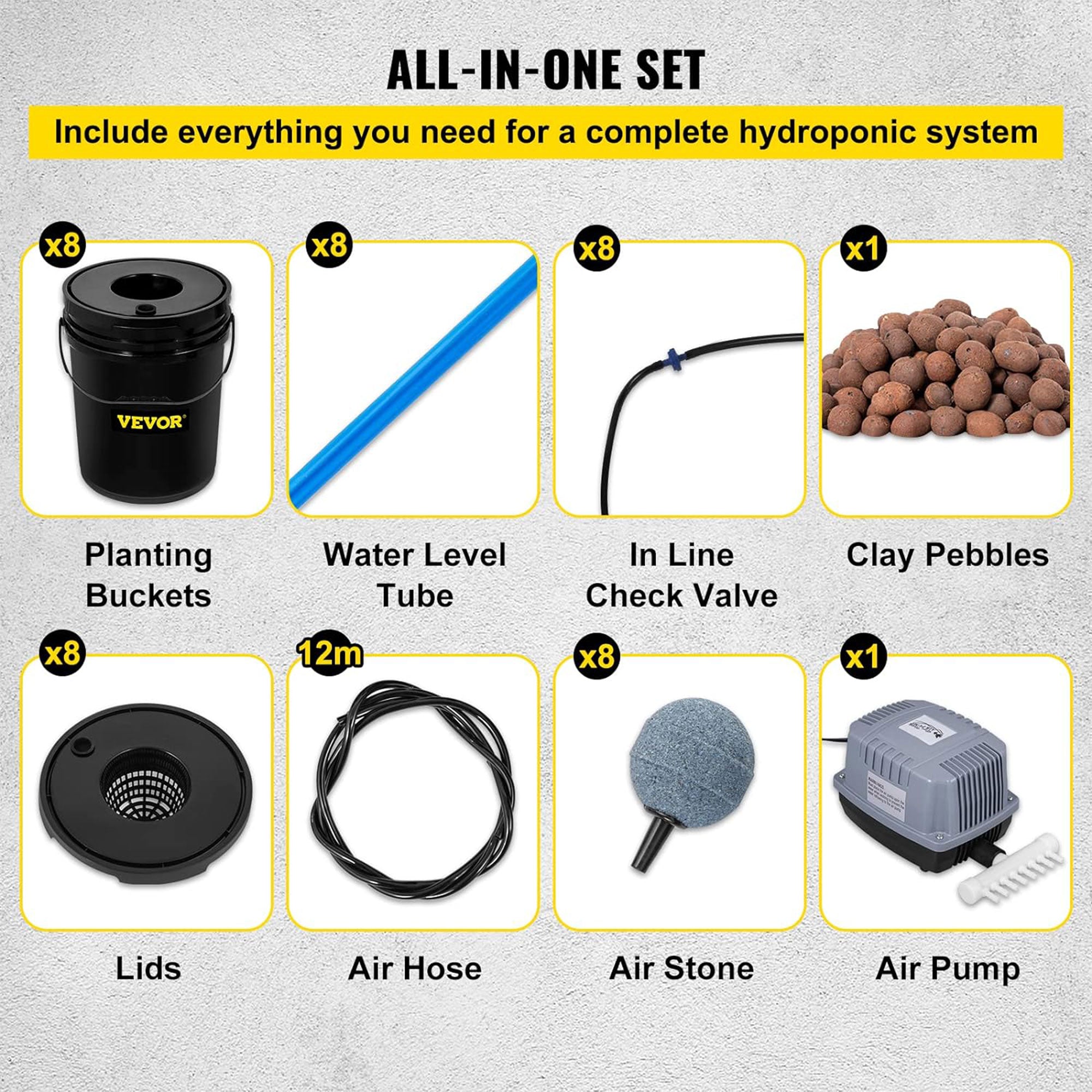 Vevor DWC Hydroponic System Deep Water Growing Buckets with Pump and Air Stone - VMInnovations