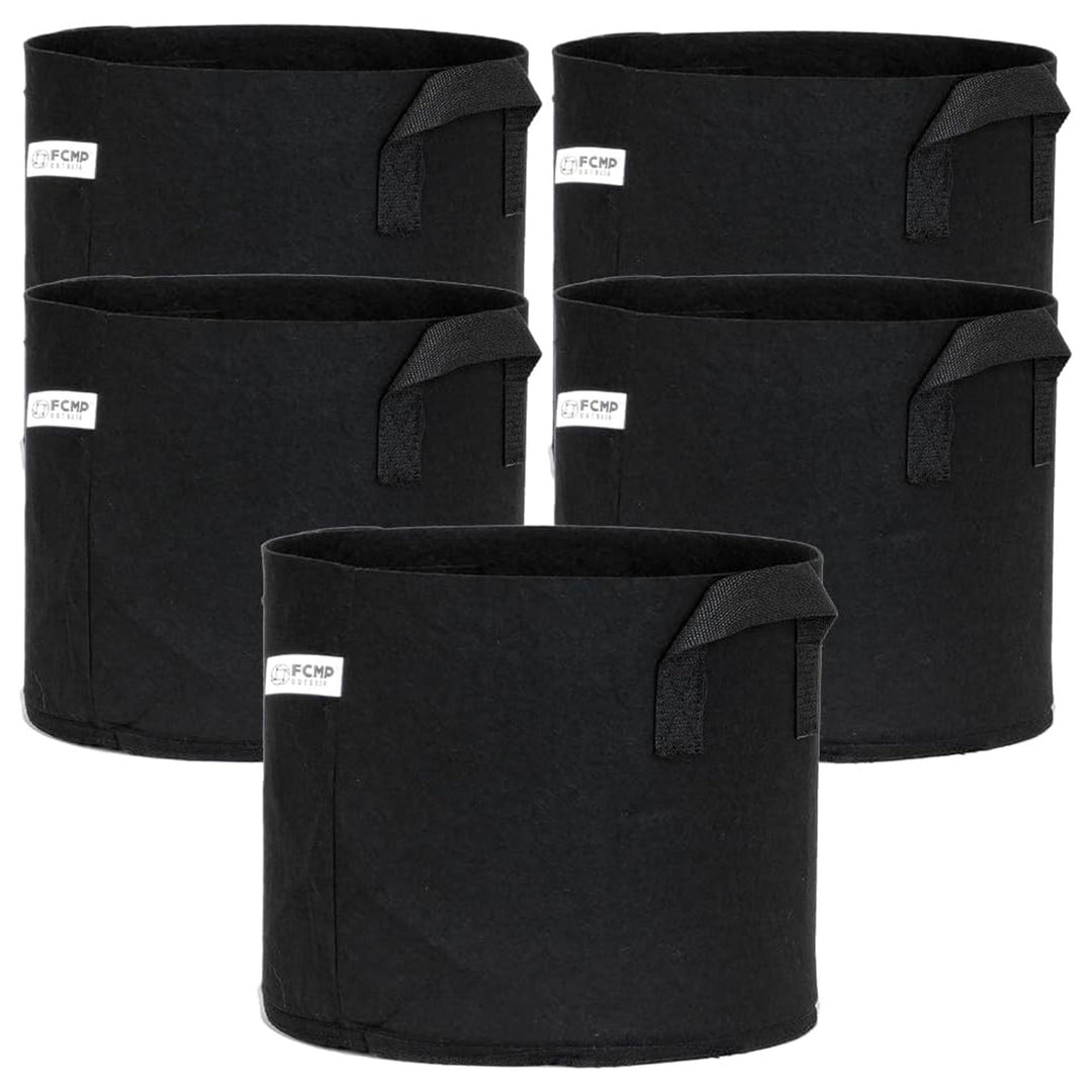 FCMP Outdoor 5 Gallon Modern Non Woven Breathable Grow Bags, Black (5 Pack) - VMInnovations