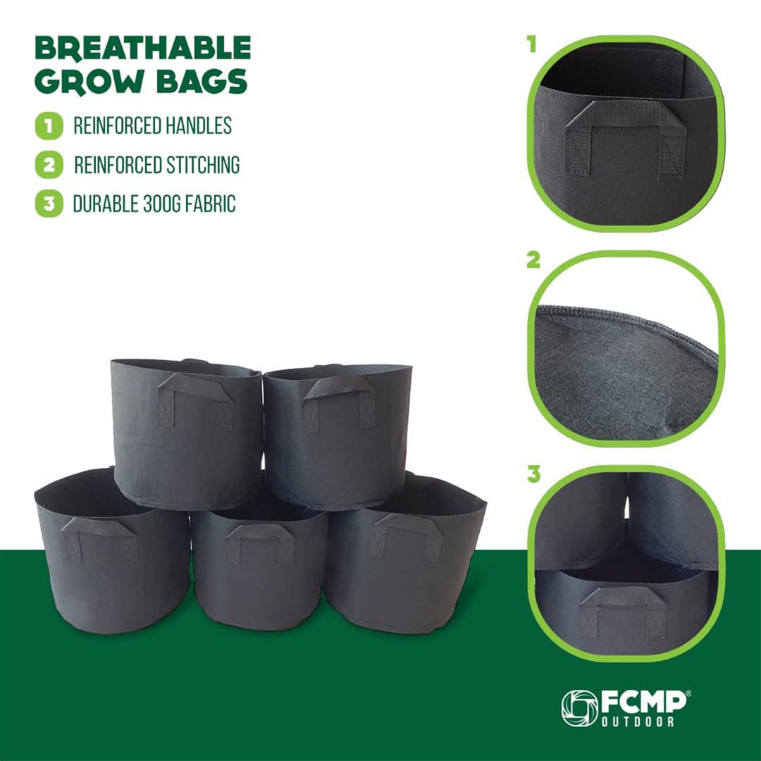 FCMP Outdoor 5 Gallon Modern Non Woven Breathable Grow Bags, Black (5 Pack) - VMInnovations