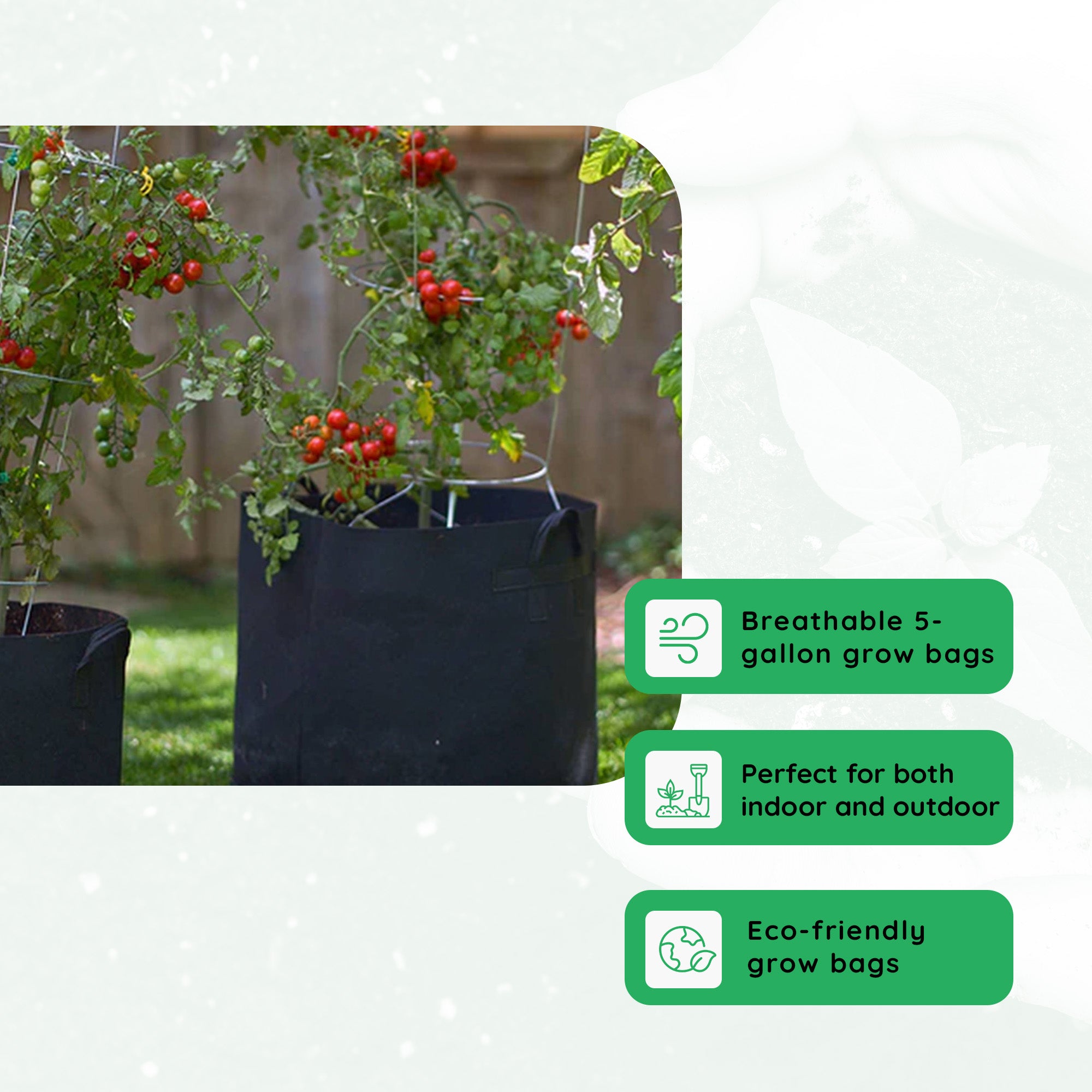 FCMP Outdoor 5 Gallon Modern Non Woven Breathable Grow Bags, Black (5 Pack) - VMInnovations