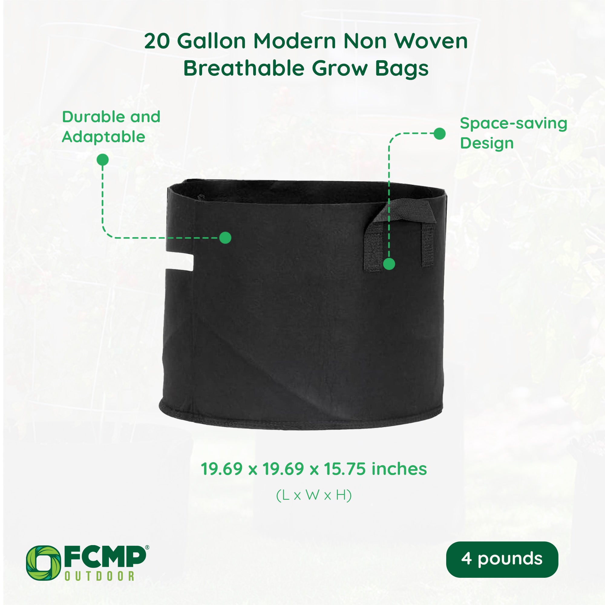 FCMP Outdoor 20 Gal Modern Non Woven Breathable Grow Bags, Black (5pk)(Open Box) - VMInnovations