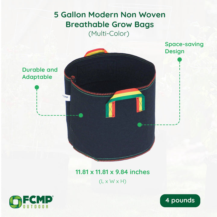 FCMP Outdoor 5 Gal Modern Non Woven Breathable Grow Bags, Multicolor (5 Pack) - VMInnovations