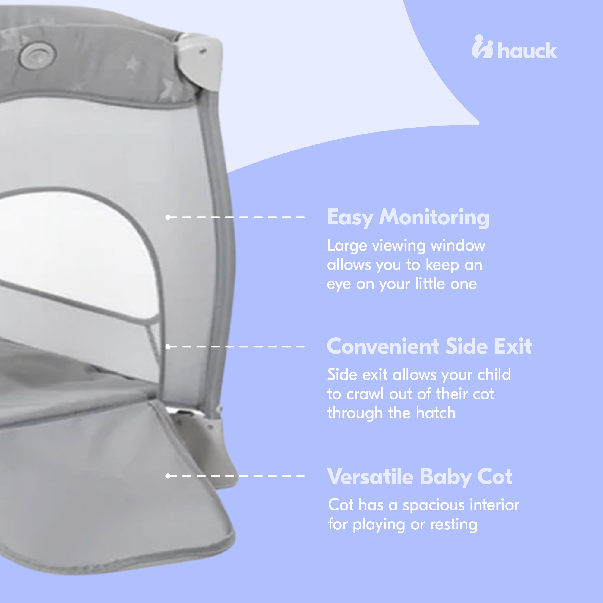 Hauck Sleep N Play Center Travel Cot w/Bassinet & Playpen, Stars Grey (Used) - VMInnovations