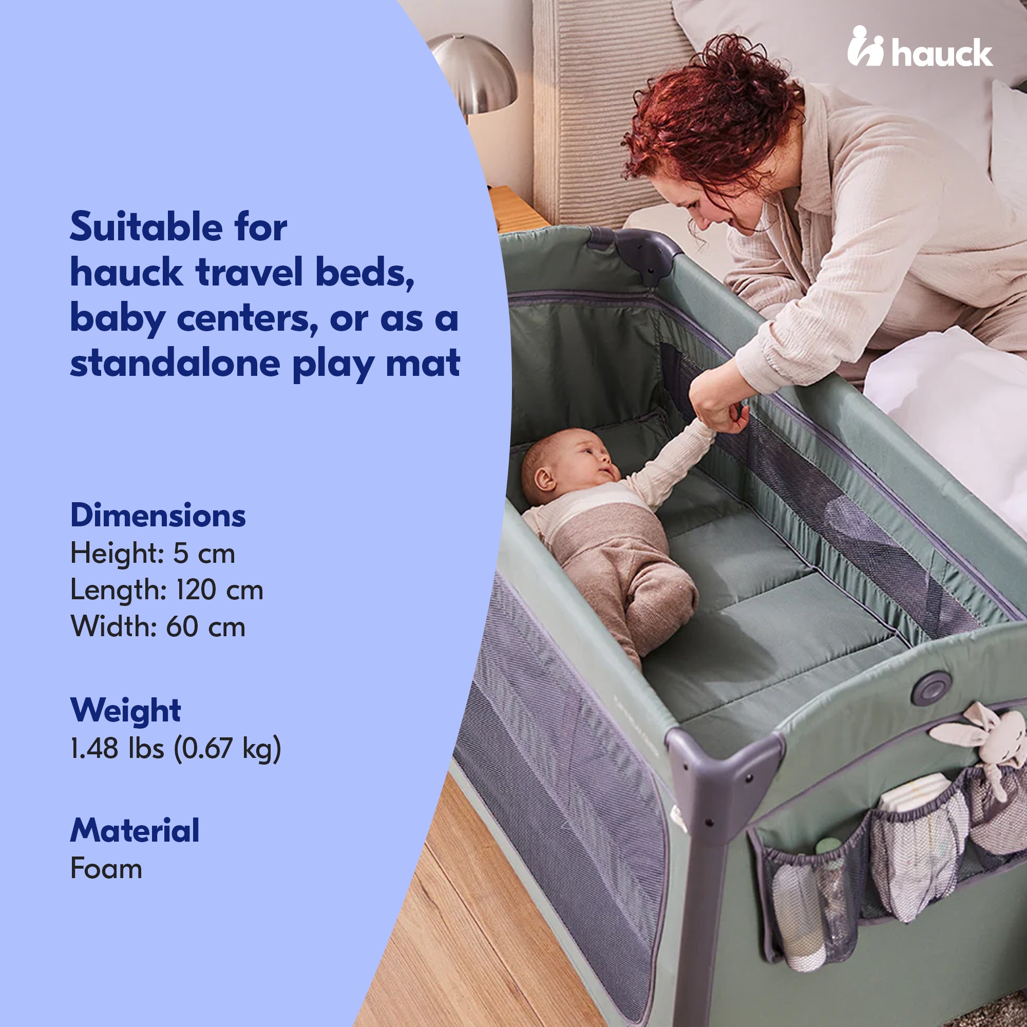 hauck Foldable Portable Foam Toddler Nap Mattress Pad, 24 x 47 Inches, Gray - VMInnovations