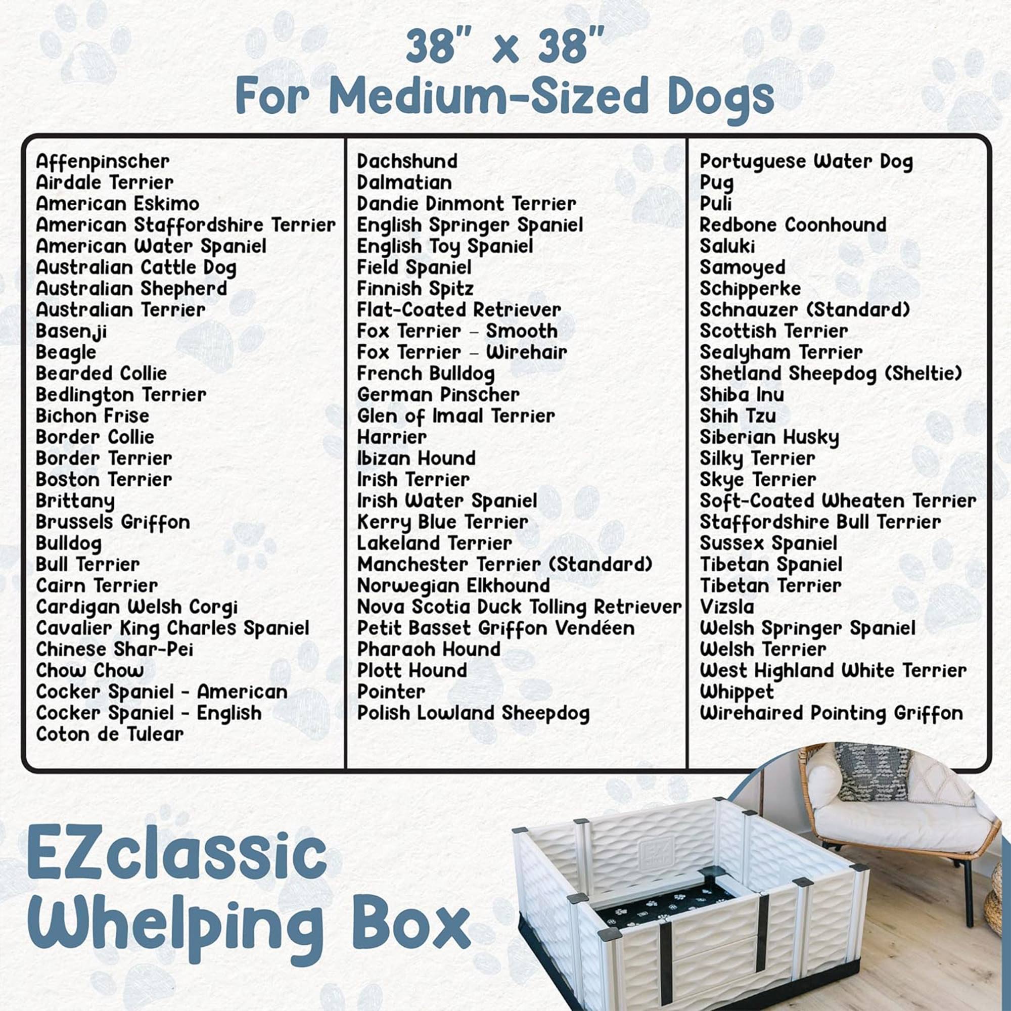 EZwhelp EZclassic 38" x 38" Puppy Dog Whelping Box Playpen with Rails & Liner - VMInnovations
