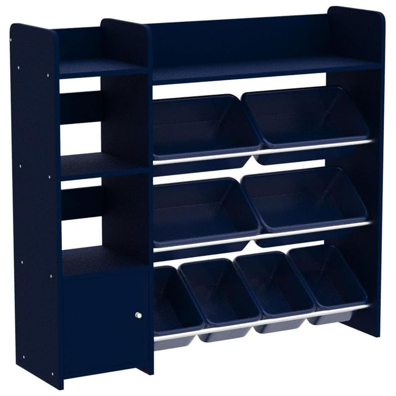 Sturdis Kids Toy Storage Organizer with Bookshelf and 8 Toy Bins, Dark Blue